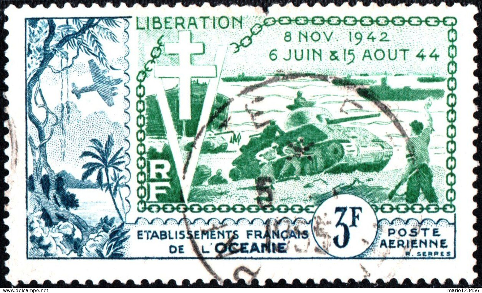 OCEANIA FRANCESE, POLINESIA, FRENCH POLYNASIA, COMM., 1954, USATI Mi:FR-OC 239, Scott:FR-OC C22, Yt:FR-OC PA31 - Used Stamps