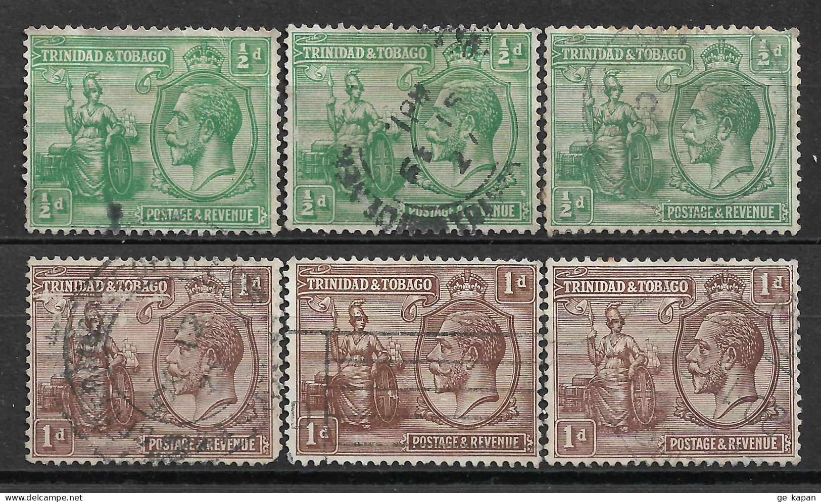 1922 TRINIDAD & TOBAGO SET OF 6 USED STAMPS (Michel # 104,105) - Trinidad & Tobago (...-1961)