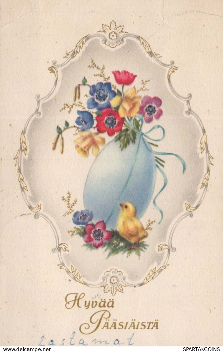 PÂQUES FLEURS POULET ŒUF Vintage Carte Postale CPA #PKE454.A - Easter