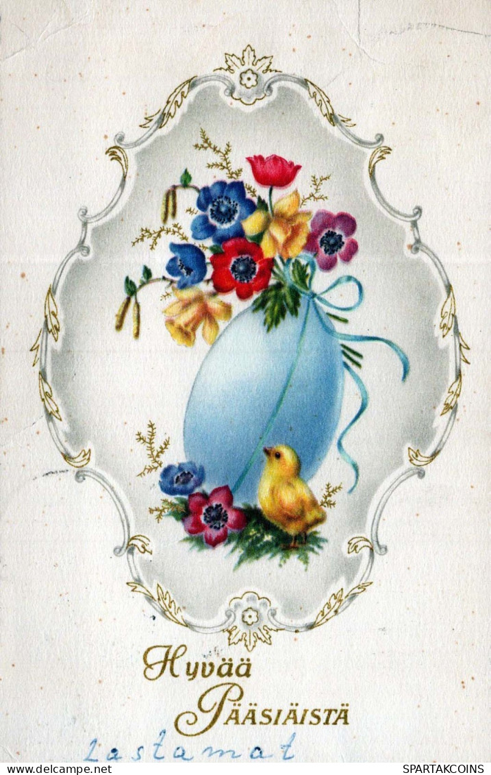 PÂQUES FLEURS POULET ŒUF Vintage Carte Postale CPA #PKE454.A - Easter