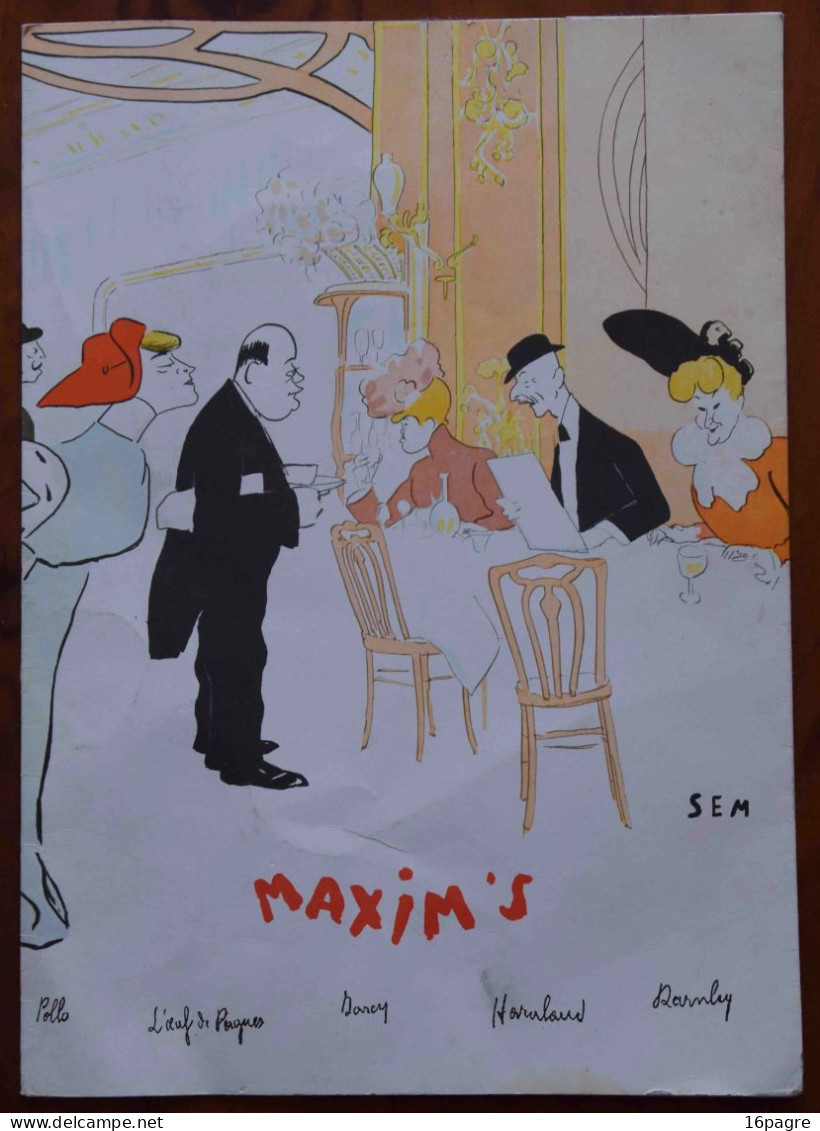 GRAND MENU ORIGINAL DE CHEZ MAXIM’S. PARIS. ILLUSTRATION DE SEM - Menükarten