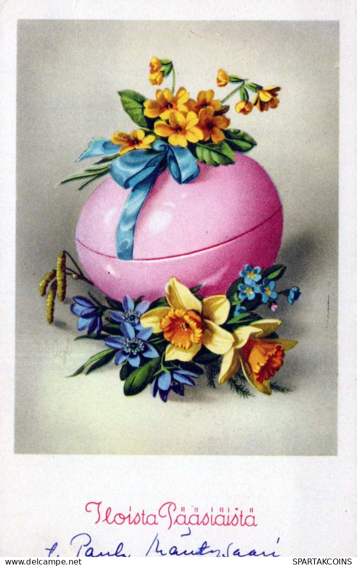 PÂQUES FLEURS ŒUF Vintage Carte Postale CPA #PKE174.A - Easter
