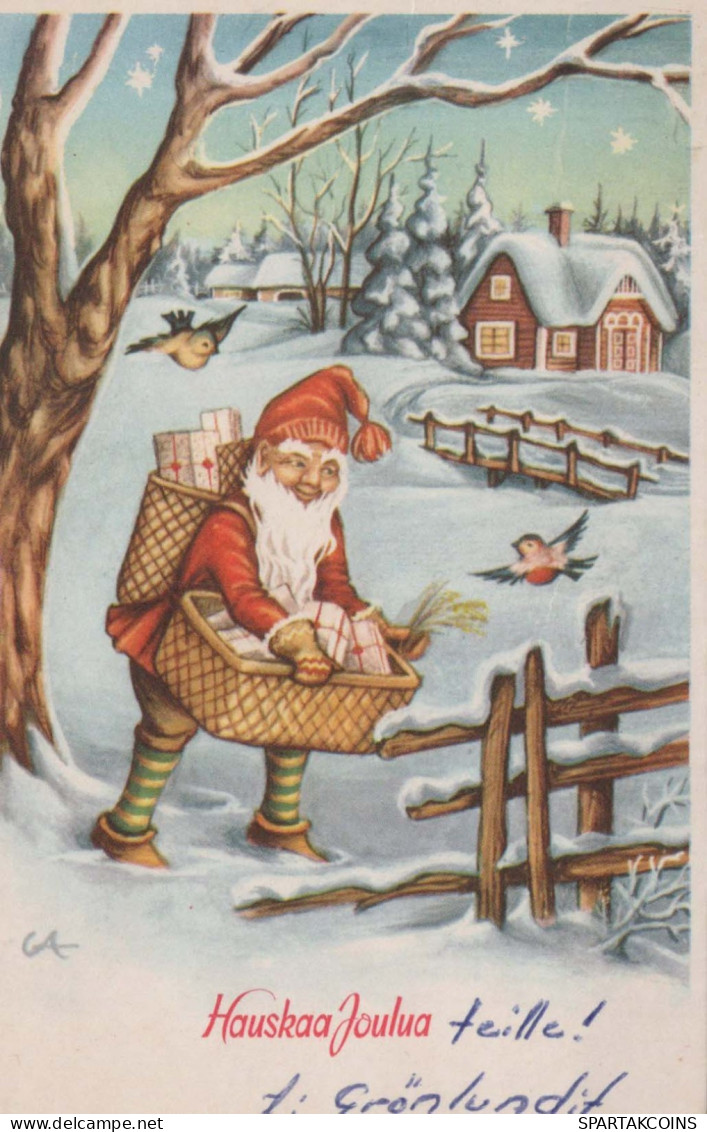 SANTA CLAUS Happy New Year Christmas GNOME Vintage Postcard CPSMPF #PKD900.A - Santa Claus