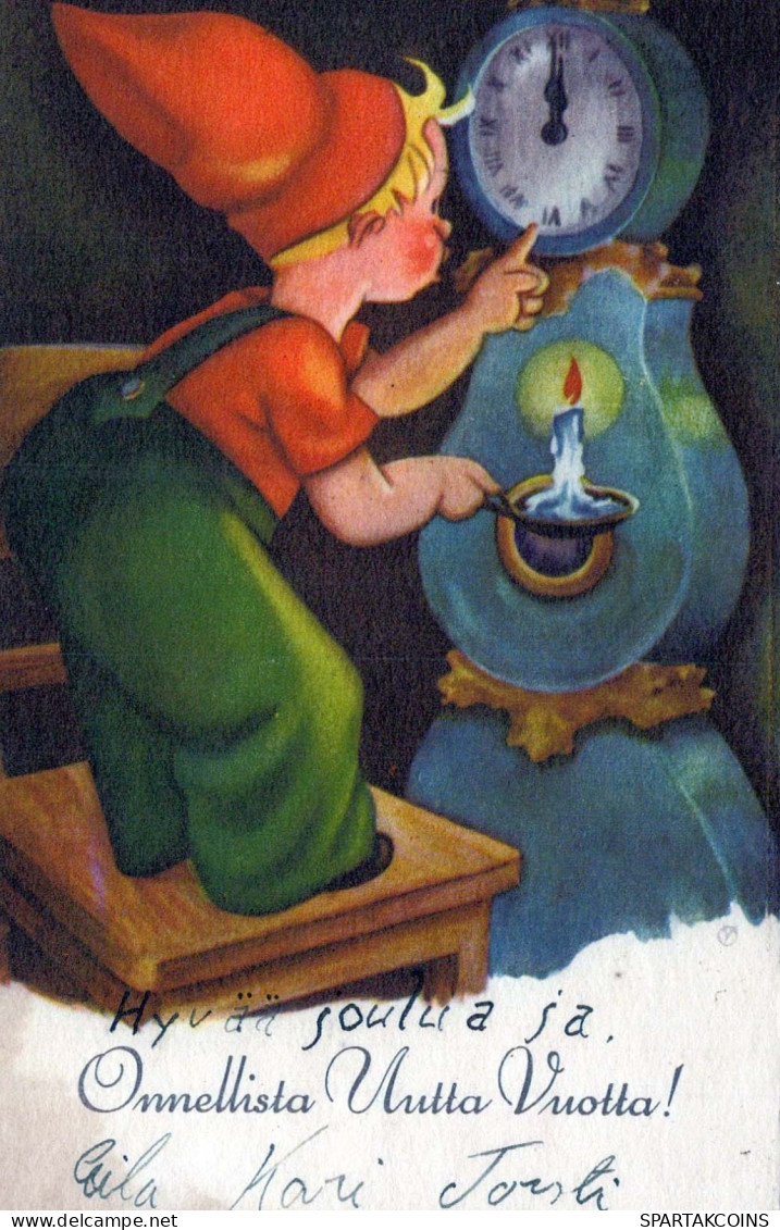 BABBO NATALE Buon Anno Natale GNOME Vintage Cartolina CPSMPF #PKD397.A - Santa Claus