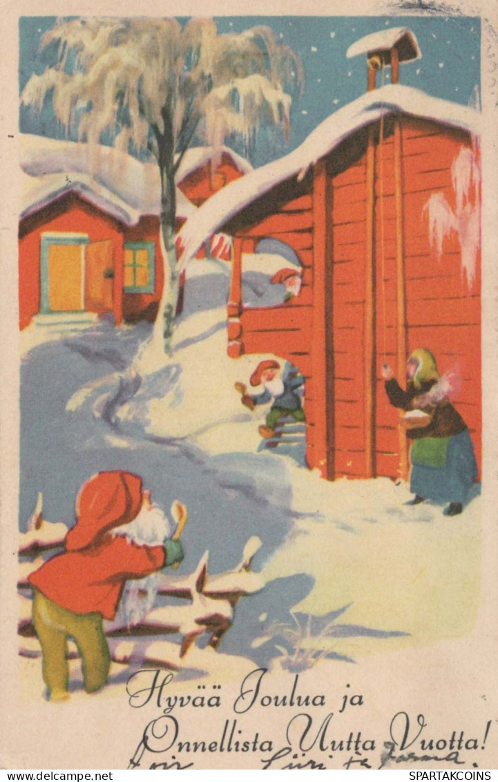 BABBO NATALE Buon Anno Natale GNOME Vintage Cartolina CPSMPF #PKD352.A - Santa Claus