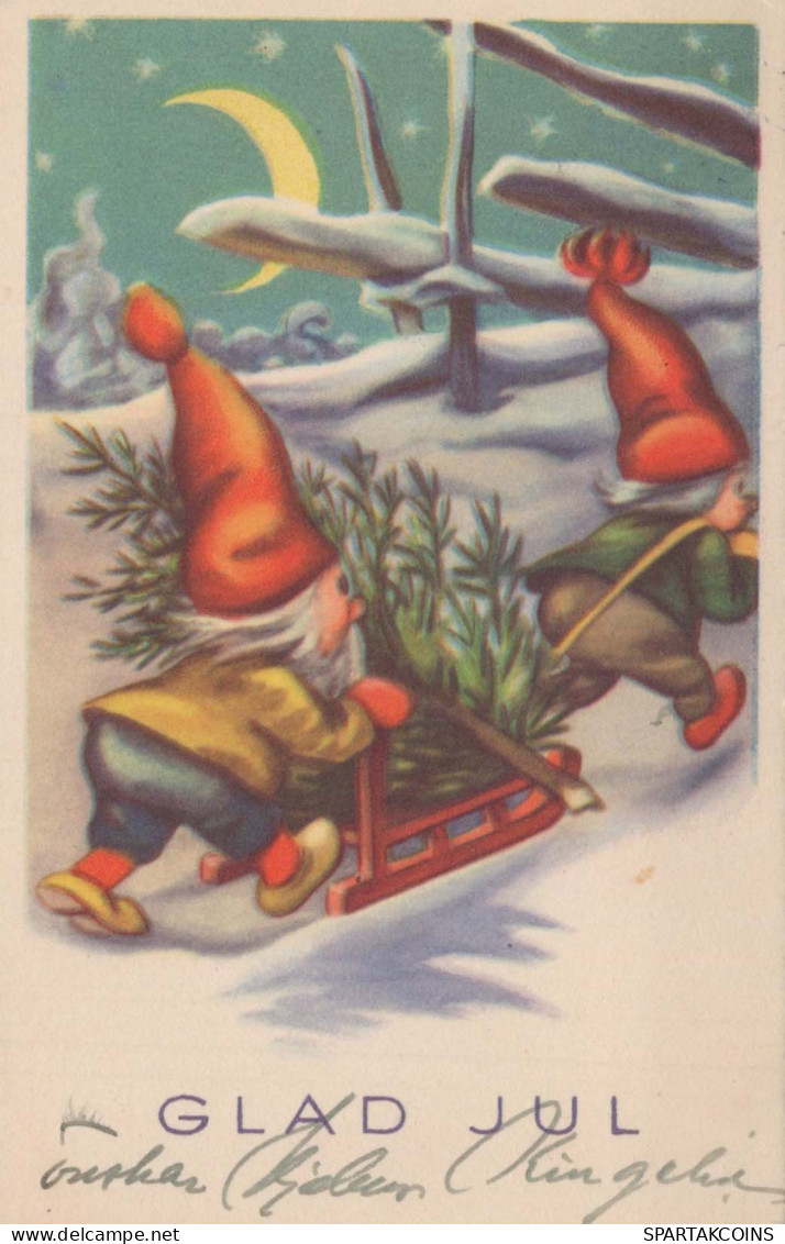 SANTA CLAUS Happy New Year Christmas GNOME Vintage Postcard CPSMPF #PKD255.A - Santa Claus