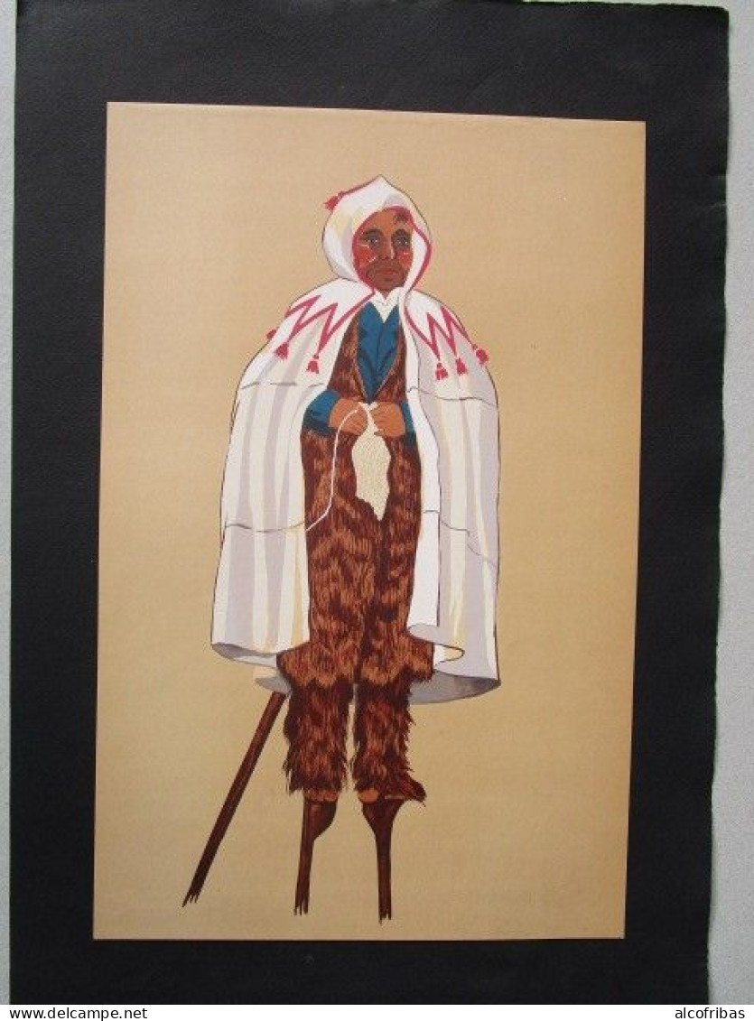 Grand Dessin Costumes Regionaux  La Guienne Berger Landais D'apres De Gallard - Dibujos