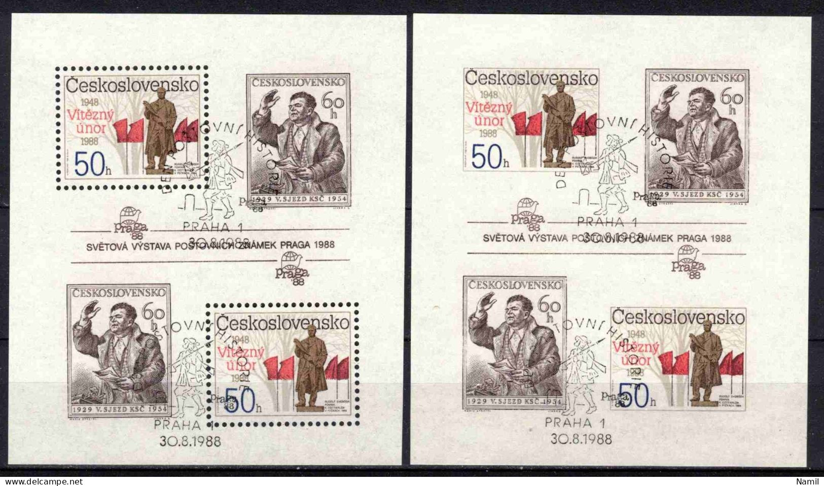 Tchécoslovaquie 1988 Mi 2944,2946 - Bl.77 A+B (Yv BF 76+76a), Obliteré - Gebruikt