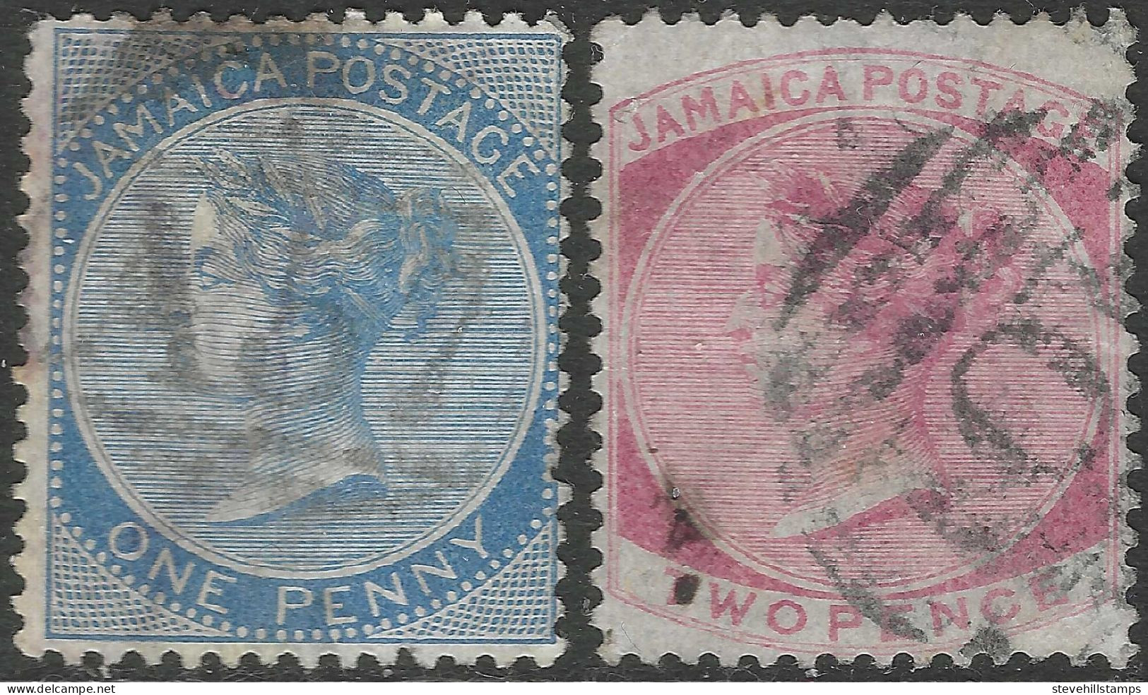 Jamaica. 1870-83 Queen Victoria. 1d, 2d Used Crown CC W/M. SG 8, 9. M4128 - Giamaica (...-1961)