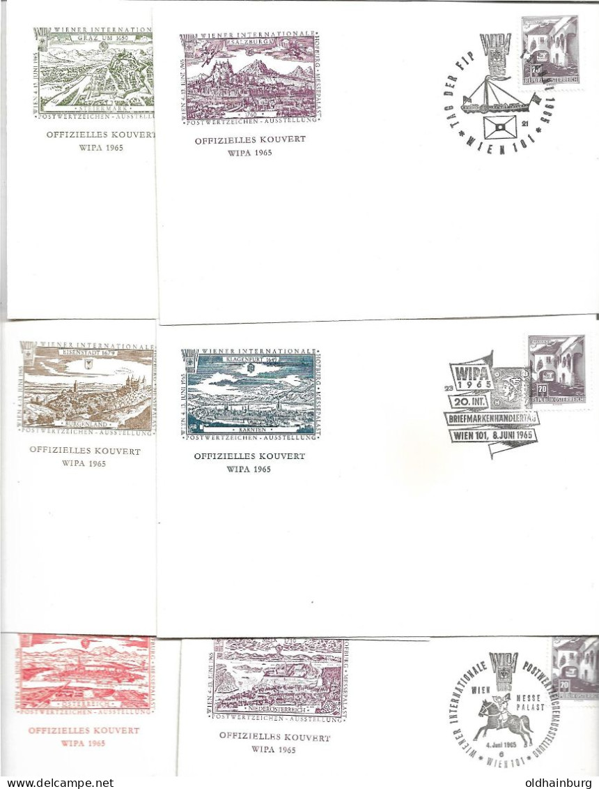 0504l: WIPA 1965, 6 Belege Vignetteneindrucke - Philatelic Exhibitions