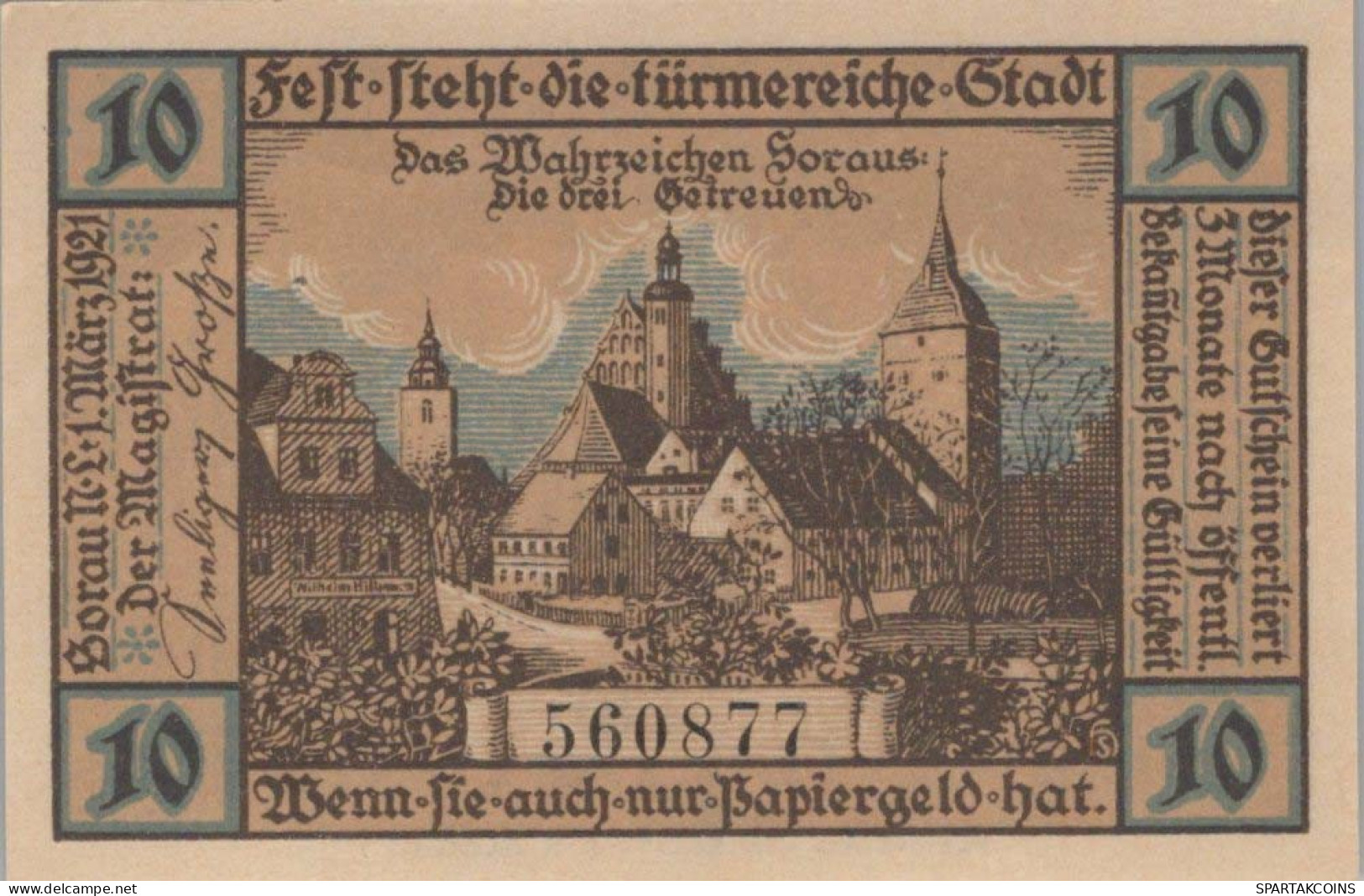 10 PFENNIG 1921 Stadt SORAU Brandenburg DEUTSCHLAND Notgeld Banknote #PG009 - [11] Local Banknote Issues
