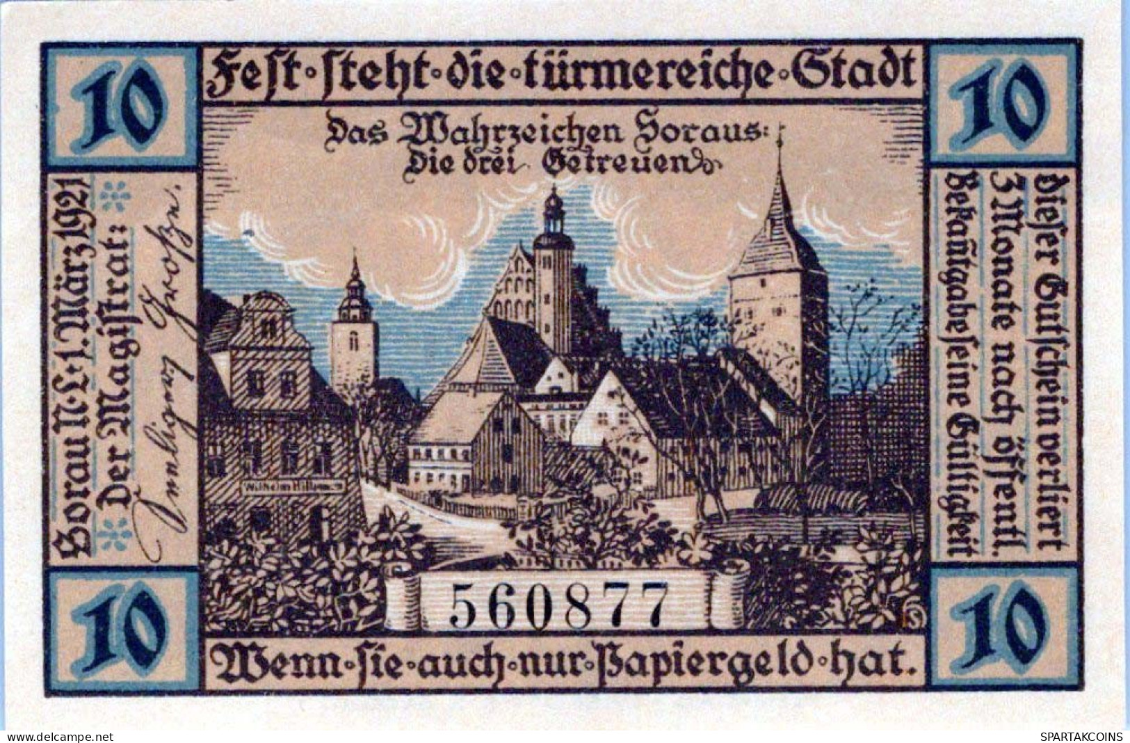 10 PFENNIG 1921 Stadt SORAU Brandenburg DEUTSCHLAND Notgeld Banknote #PG009 - [11] Local Banknote Issues
