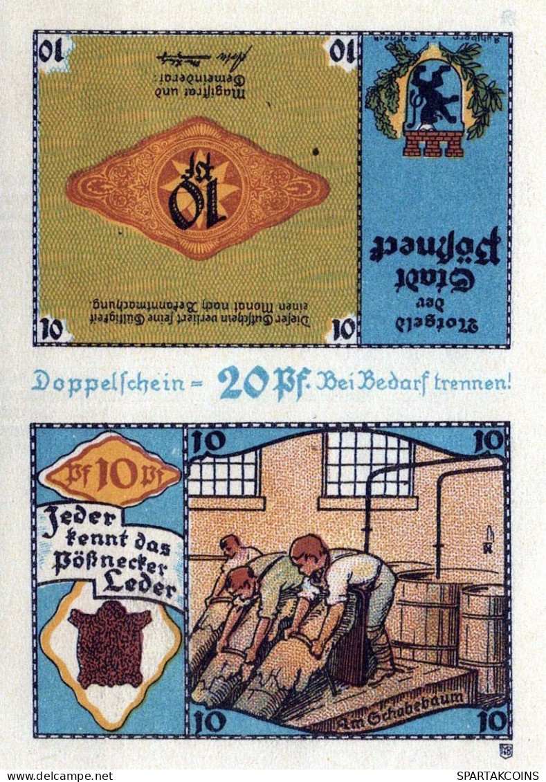 10 PFENNIG 1921 Stadt PÖSSNECK Thuringia UNC DEUTSCHLAND Notgeld Banknote #PB661 - [11] Local Banknote Issues