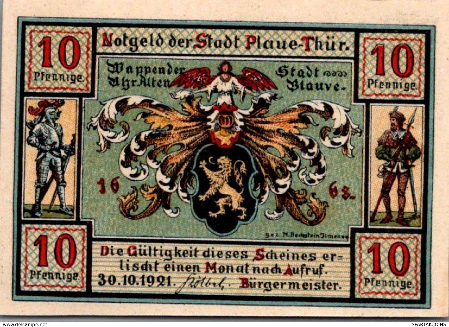10 PFENNIG 1921 Stadt PLAUE Thuringia UNC DEUTSCHLAND Notgeld Banknote #PB541 - [11] Local Banknote Issues