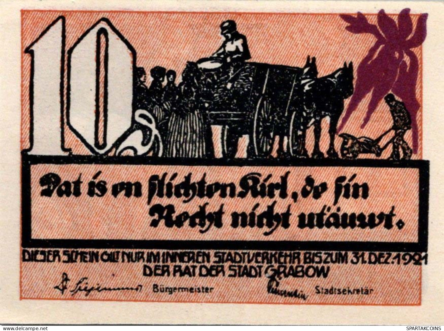 10 PFENNIG 1921 GRABOW AN DER ELDE Mecklenburg-Schwerin UNC DEUTSCHLAND #PI593 - Lokale Ausgaben