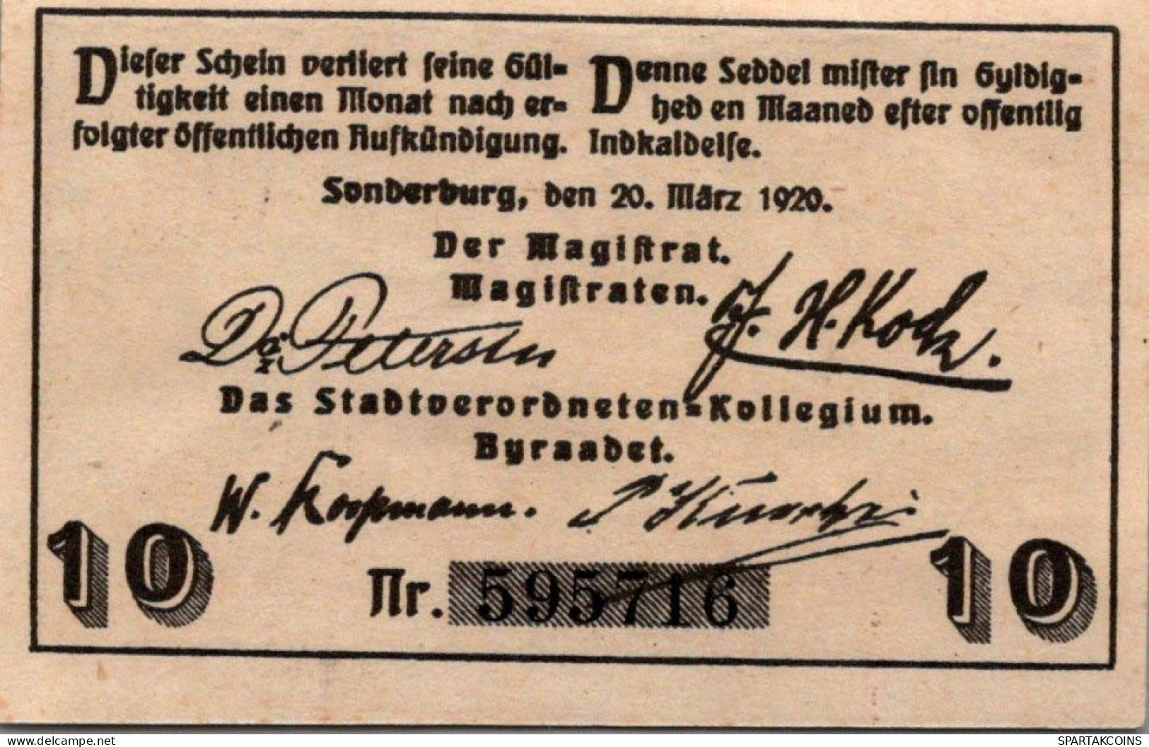 10 PFENNIG 1920 Stadt SONDERBURG Schleswig-Holstein UNC DEUTSCHLAND #PC327 - Lokale Ausgaben