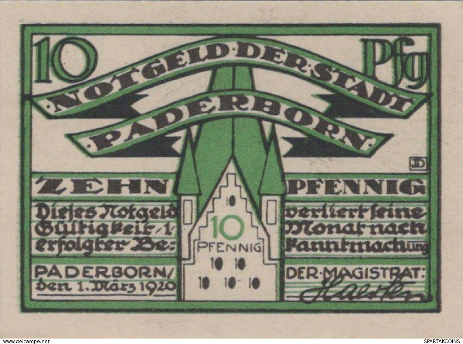 10 PFENNIG 1920 Stadt PADERBORN Westphalia UNC DEUTSCHLAND Notgeld #PI950 - [11] Emissions Locales