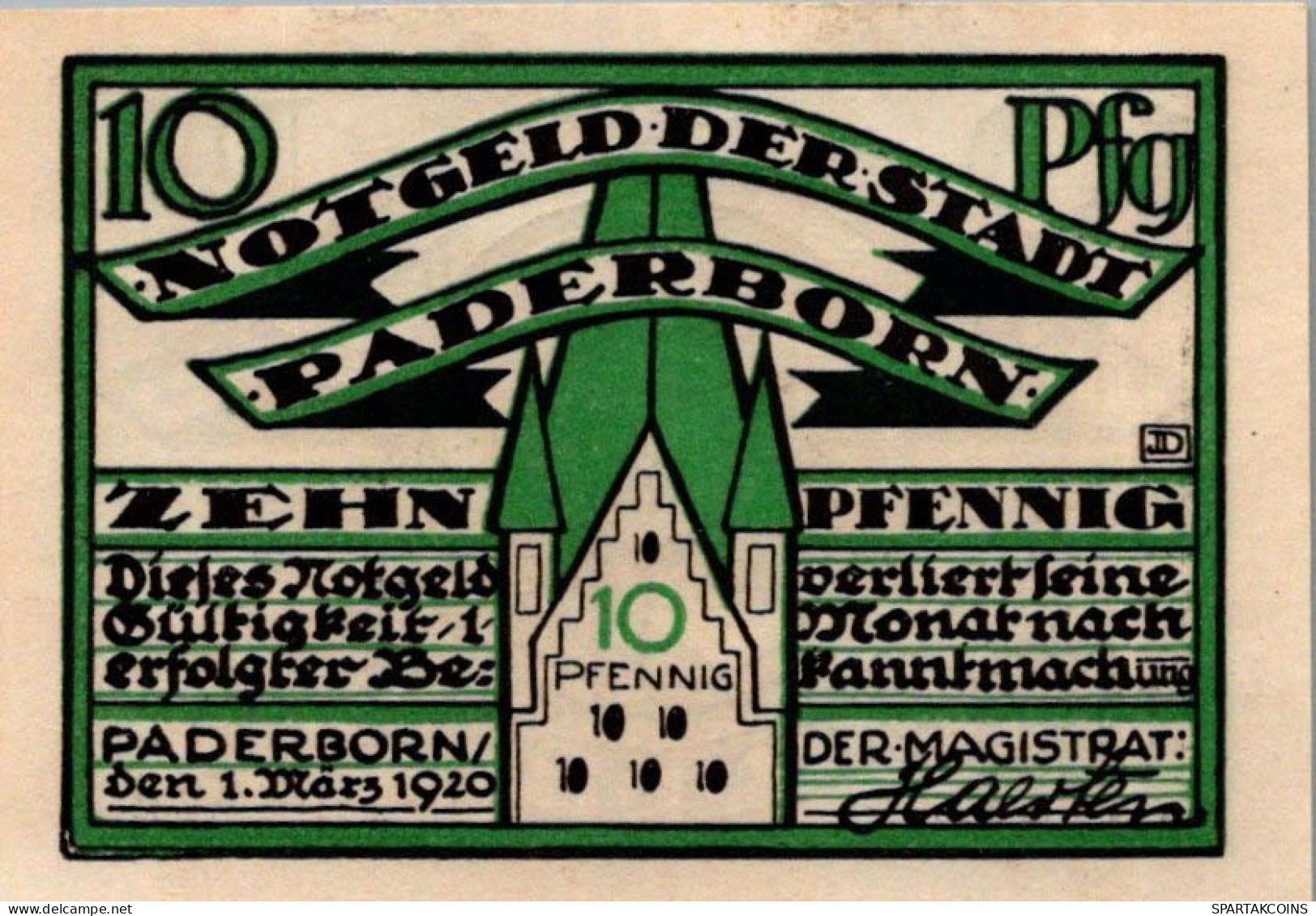 10 PFENNIG 1920 Stadt PADERBORN Westphalia UNC DEUTSCHLAND Notgeld #PI135 - [11] Emissions Locales