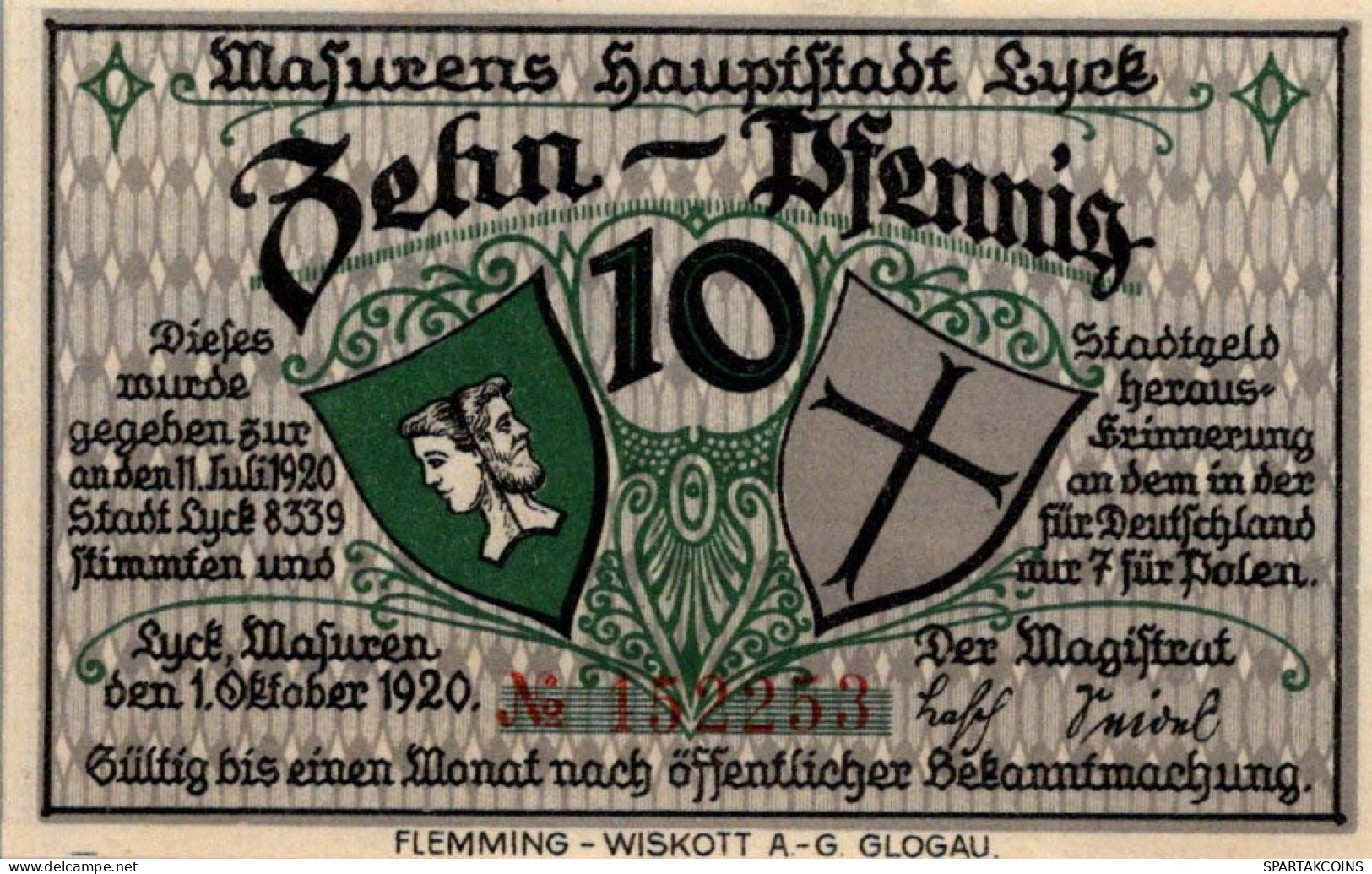 10 PFENNIG 1920 Stadt LYCK East PRUSSLAND UNC DEUTSCHLAND Notgeld Banknote #PH919 - [11] Emissions Locales