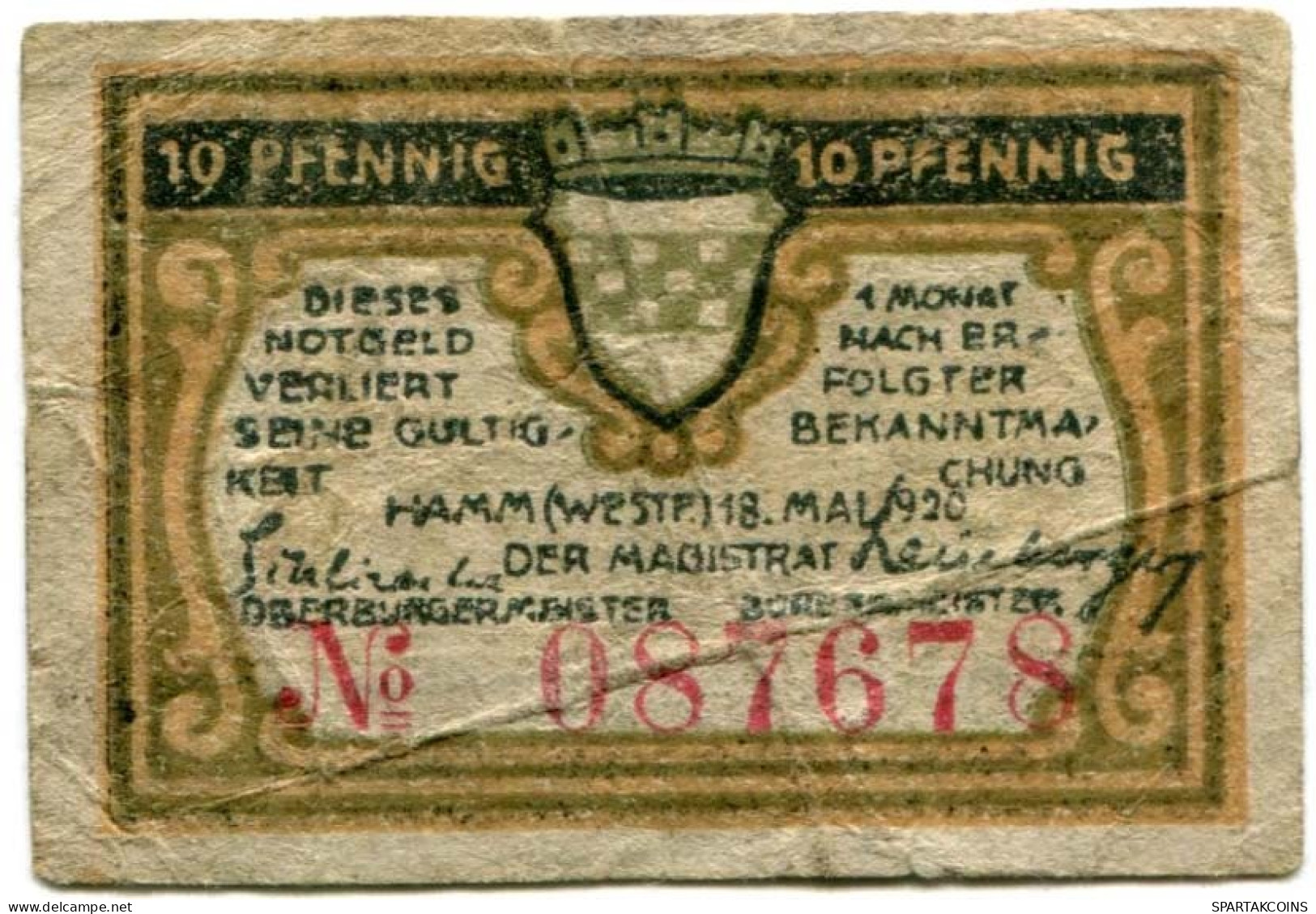 10 PFENNIG 1920 Stadt HAMM Westphalia DEUTSCHLAND Notgeld Papiergeld Banknote #PL600 - Lokale Ausgaben