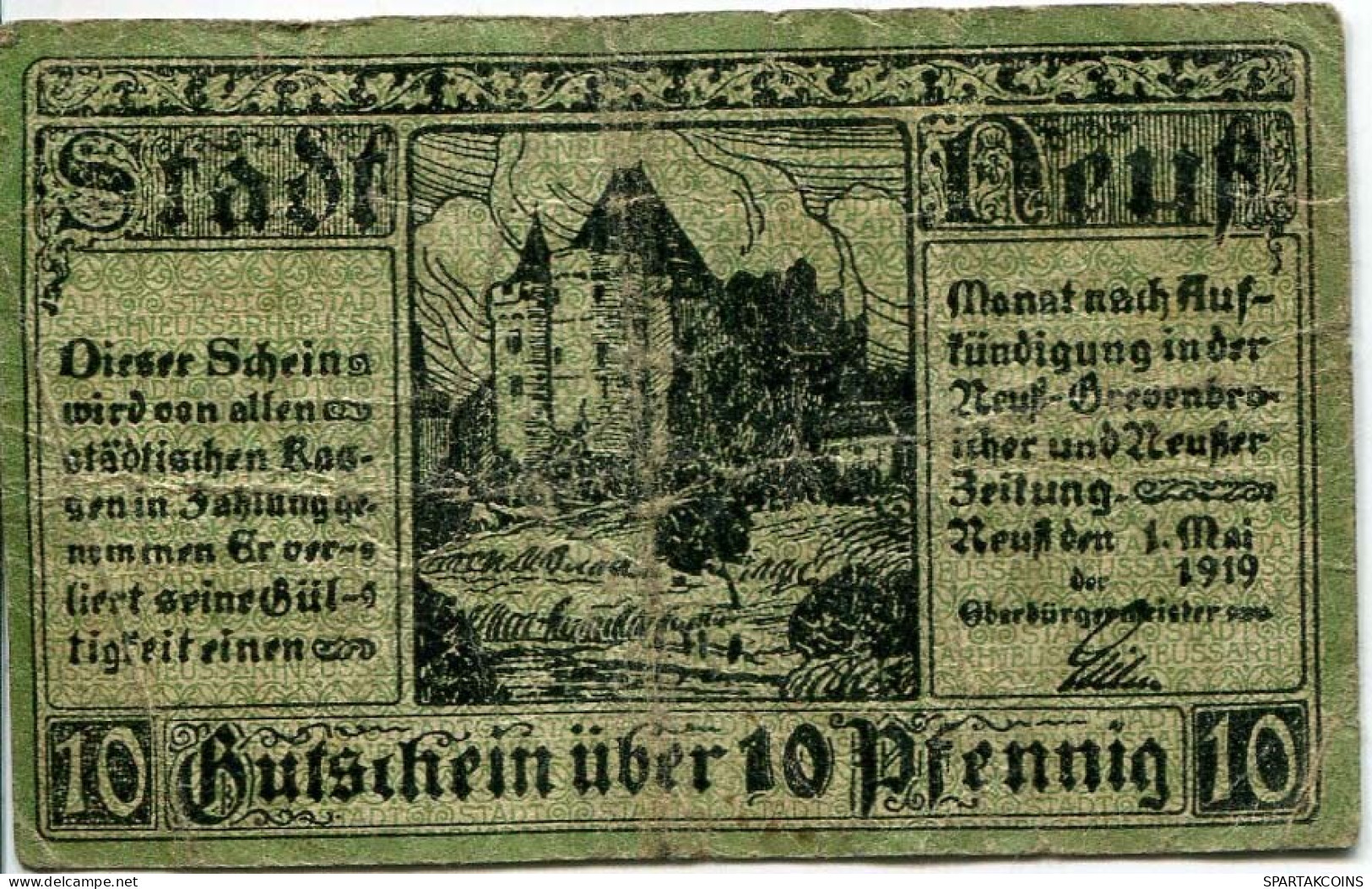 10 PFENNIG 1919 Stadt NEUSS Rhine DEUTSCHLAND Notgeld Papiergeld Banknote #PL876 - [11] Lokale Uitgaven