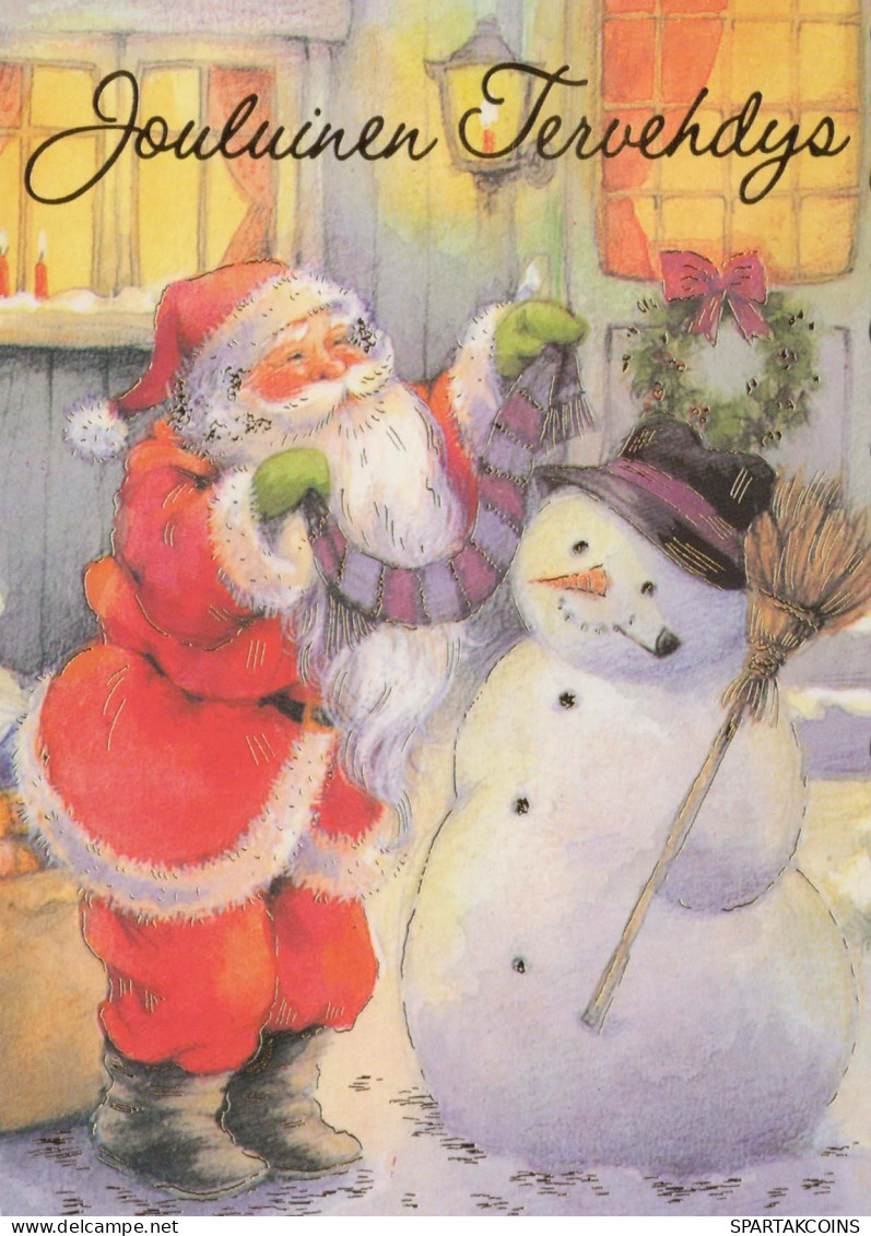 SANTA CLAUS Happy New Year Christmas SNOWMAN Vintage Postcard CPSM #PAU404.GB - Santa Claus