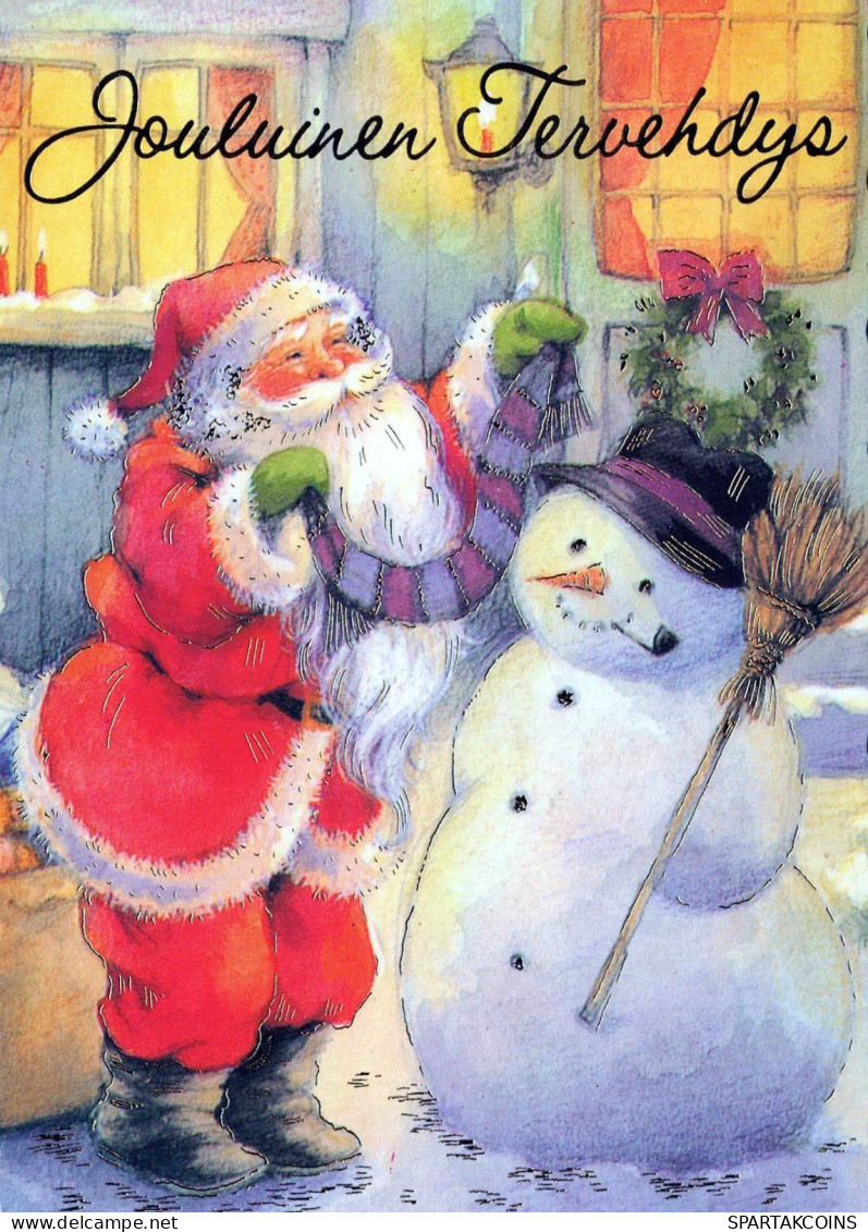 SANTA CLAUS Happy New Year Christmas SNOWMAN Vintage Postcard CPSM #PAU404.GB - Santa Claus