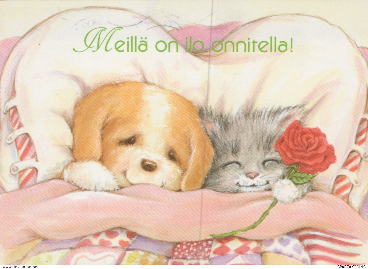 DOG AND CAT Animals Vintage Postcard CPSM #PAM053.GB - Dogs