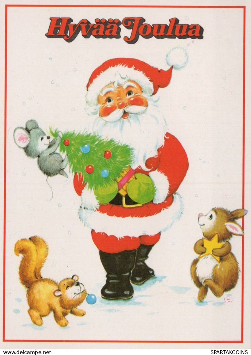 SANTA CLAUS ANIMALS CHRISTMAS Holidays Vintage Postcard CPSM #PAK510.GB - Santa Claus