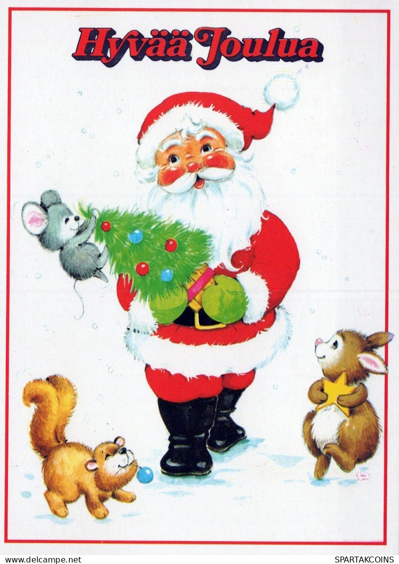 SANTA CLAUS ANIMALS CHRISTMAS Holidays Vintage Postcard CPSM #PAK510.GB - Santa Claus