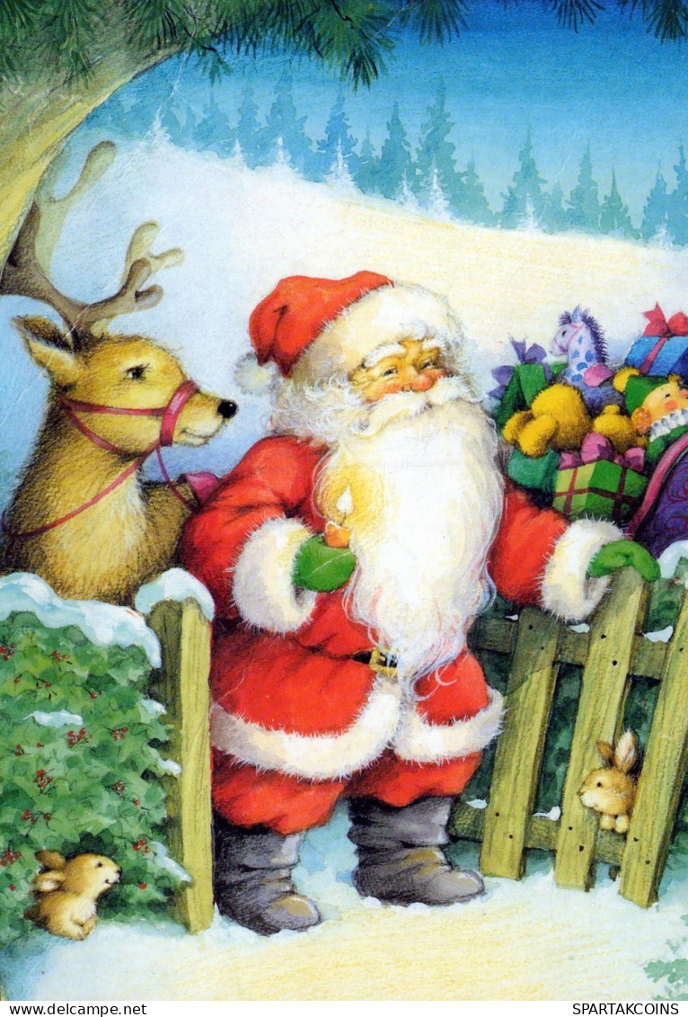 SANTA CLAUS ANIMALS CHRISTMAS Holidays Vintage Postcard CPSM #PAK575.GB - Santa Claus