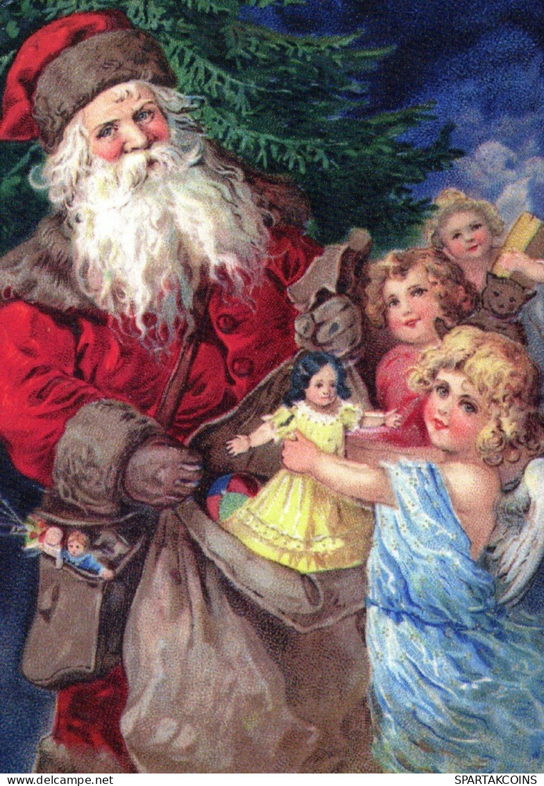 SANTA CLAUS ANGELS CHRISTMAS Holidays Vintage Postcard CPSM #PAK382.GB - Santa Claus