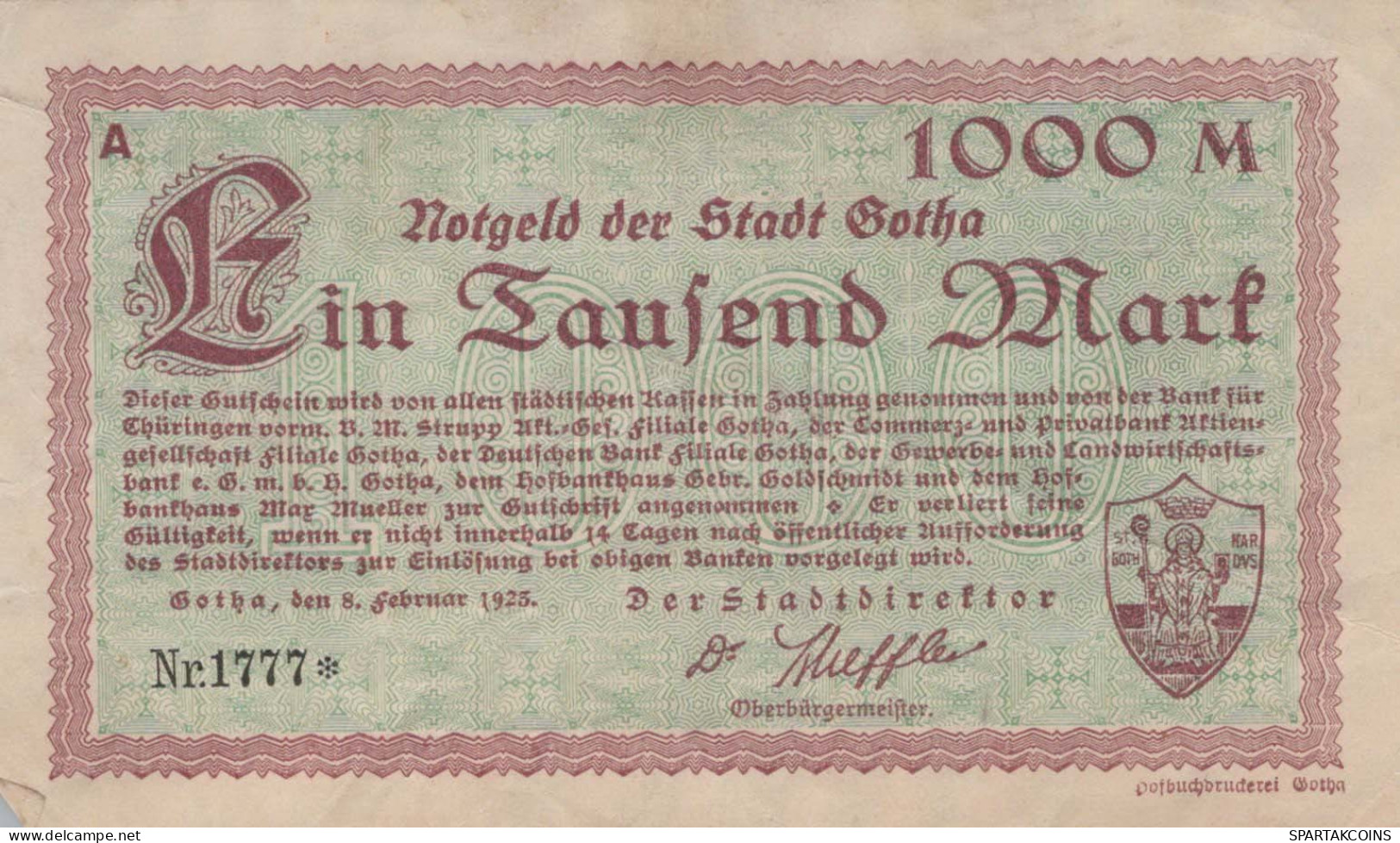 10000 MARK 1923 Stadt GOTHA Thuringia DEUTSCHLAND Notgeld Papiergeld Banknote #PK968 - [11] Lokale Uitgaven