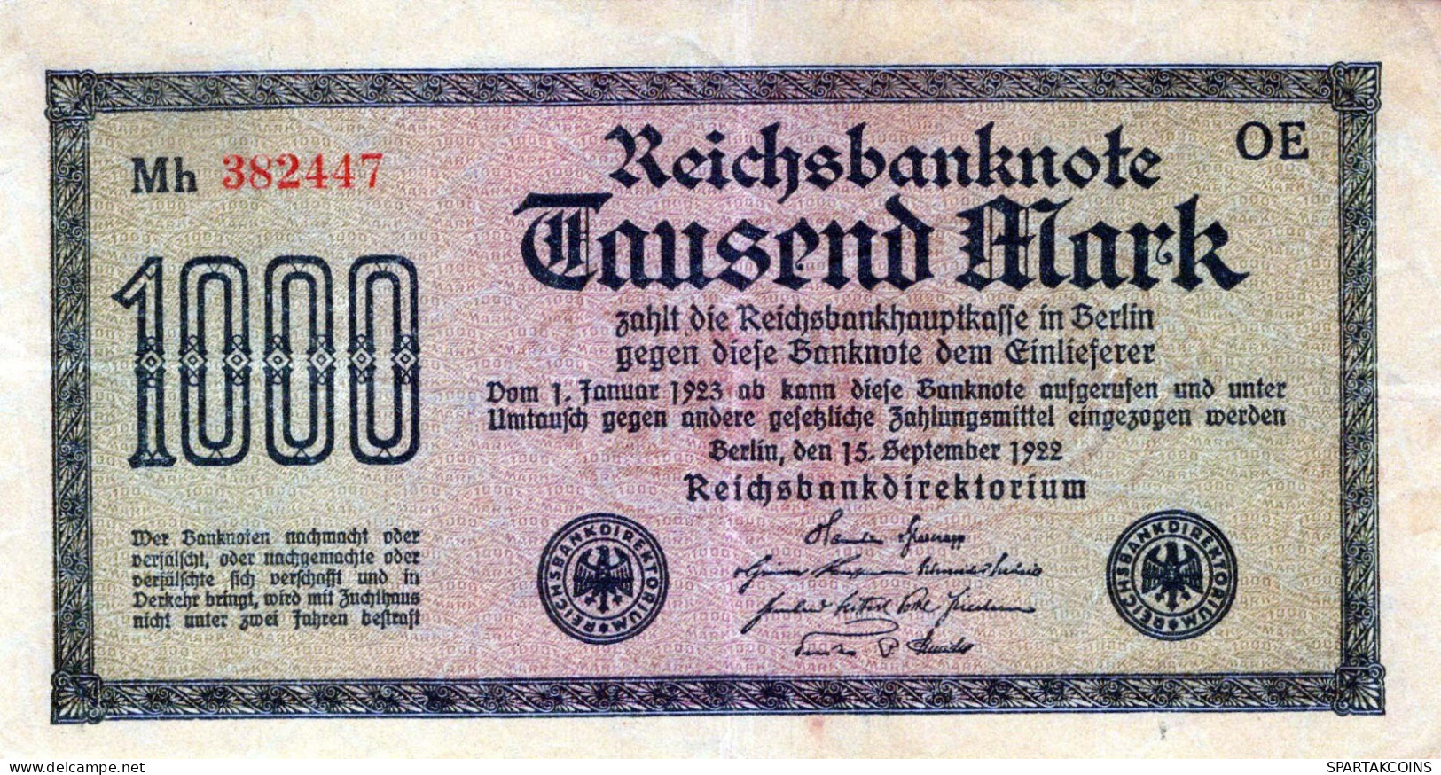 1000 MARK 1922 Stadt BERLIN DEUTSCHLAND Papiergeld Banknote #PL463 - [11] Local Banknote Issues