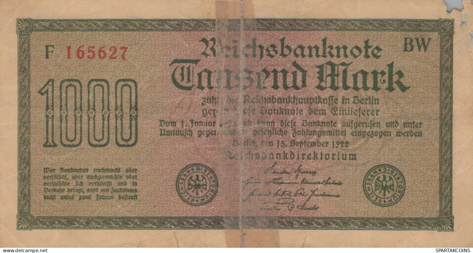 1000 MARK 1922 Stadt BERLIN DEUTSCHLAND Papiergeld Banknote #PL467 - [11] Local Banknote Issues