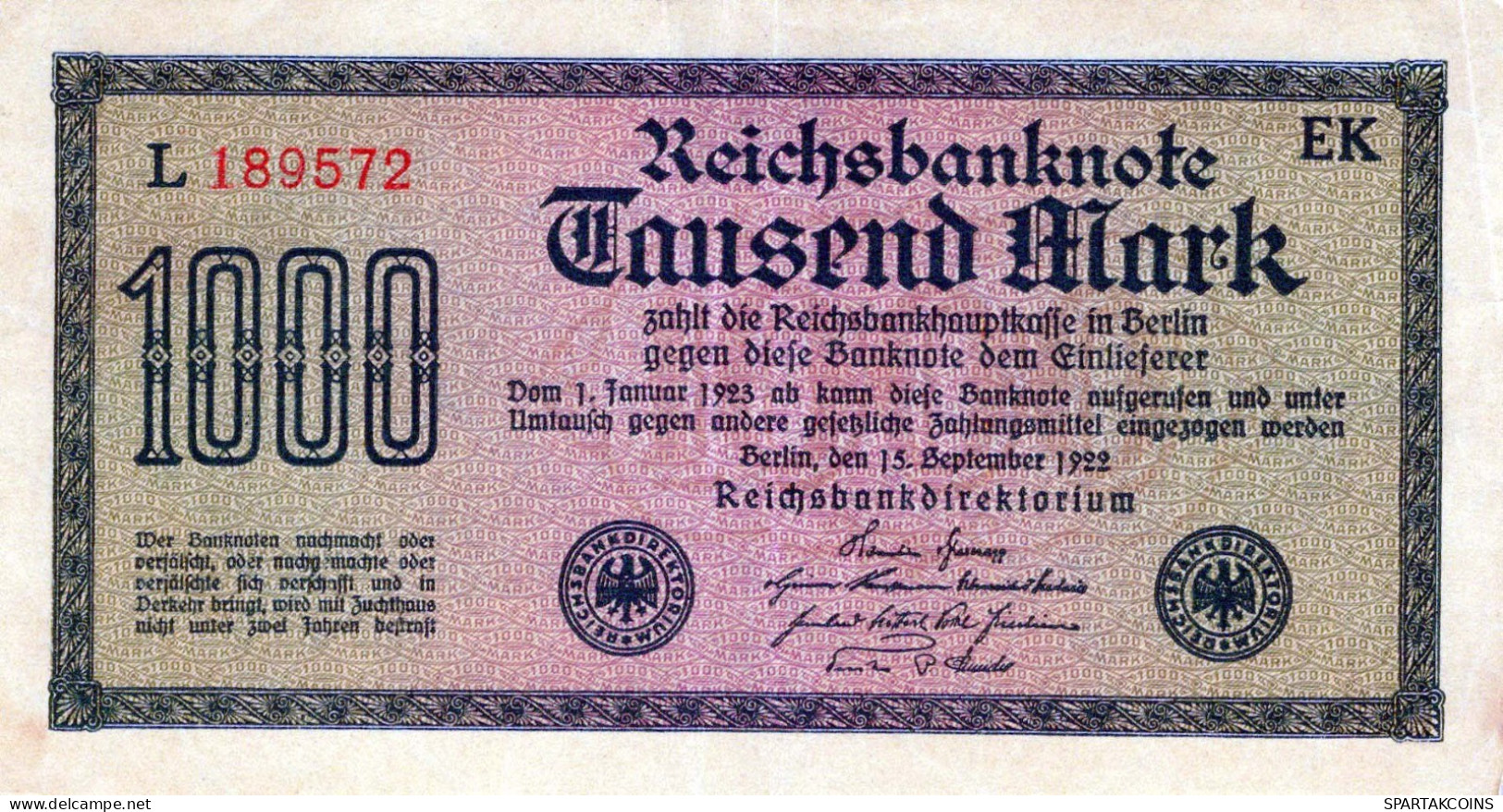 1000 MARK 1922 Stadt BERLIN DEUTSCHLAND Papiergeld Banknote #PL468 - Lokale Ausgaben