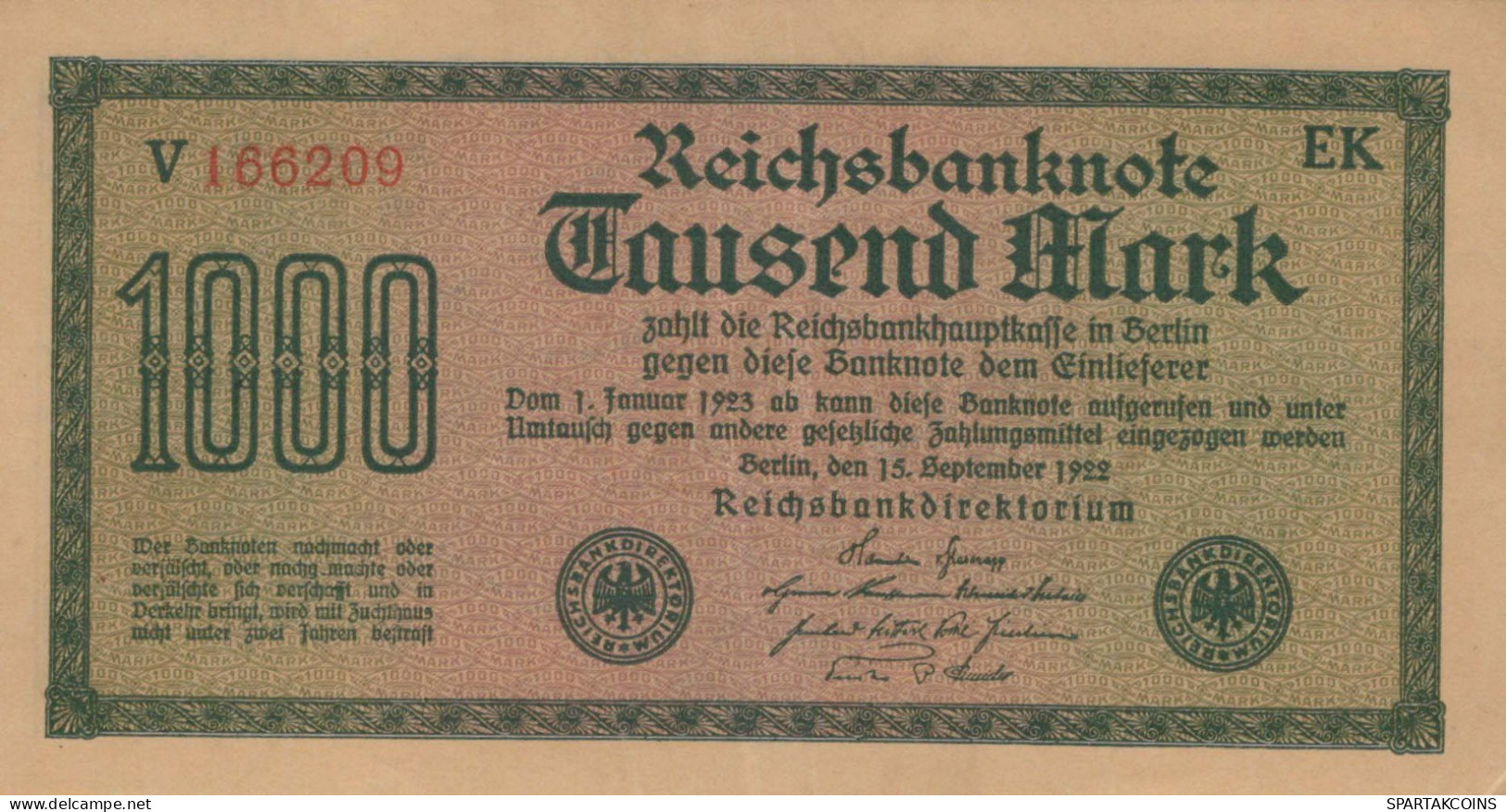 1000 MARK 1922 Stadt BERLIN DEUTSCHLAND Papiergeld Banknote #PL464 - Lokale Ausgaben