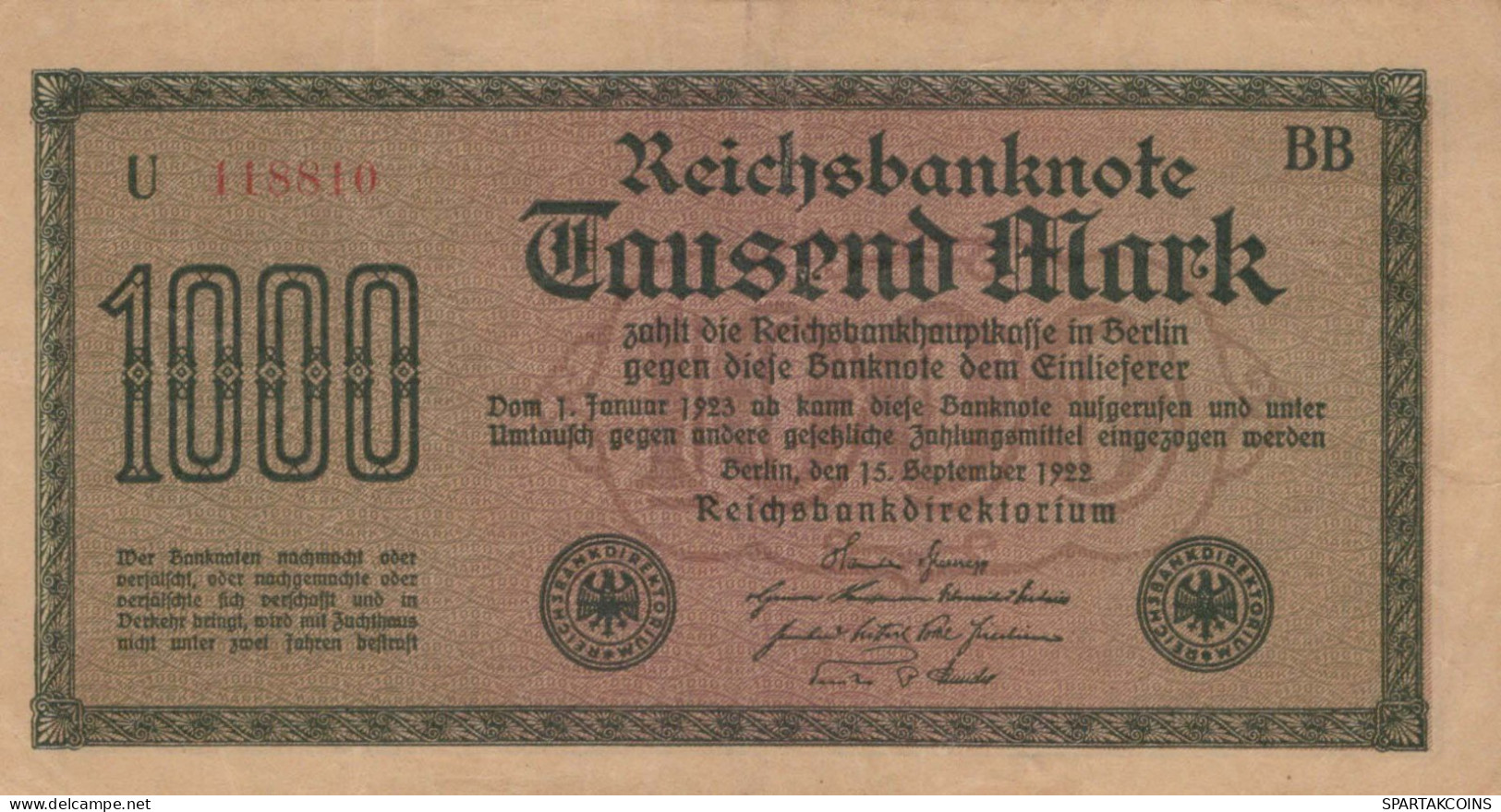 1000 MARK 1922 Stadt BERLIN DEUTSCHLAND Papiergeld Banknote #PL457 - [11] Emisiones Locales