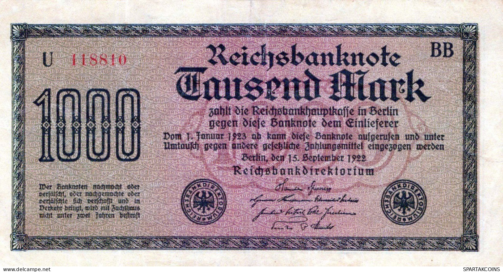 1000 MARK 1922 Stadt BERLIN DEUTSCHLAND Papiergeld Banknote #PL457 - [11] Emissions Locales