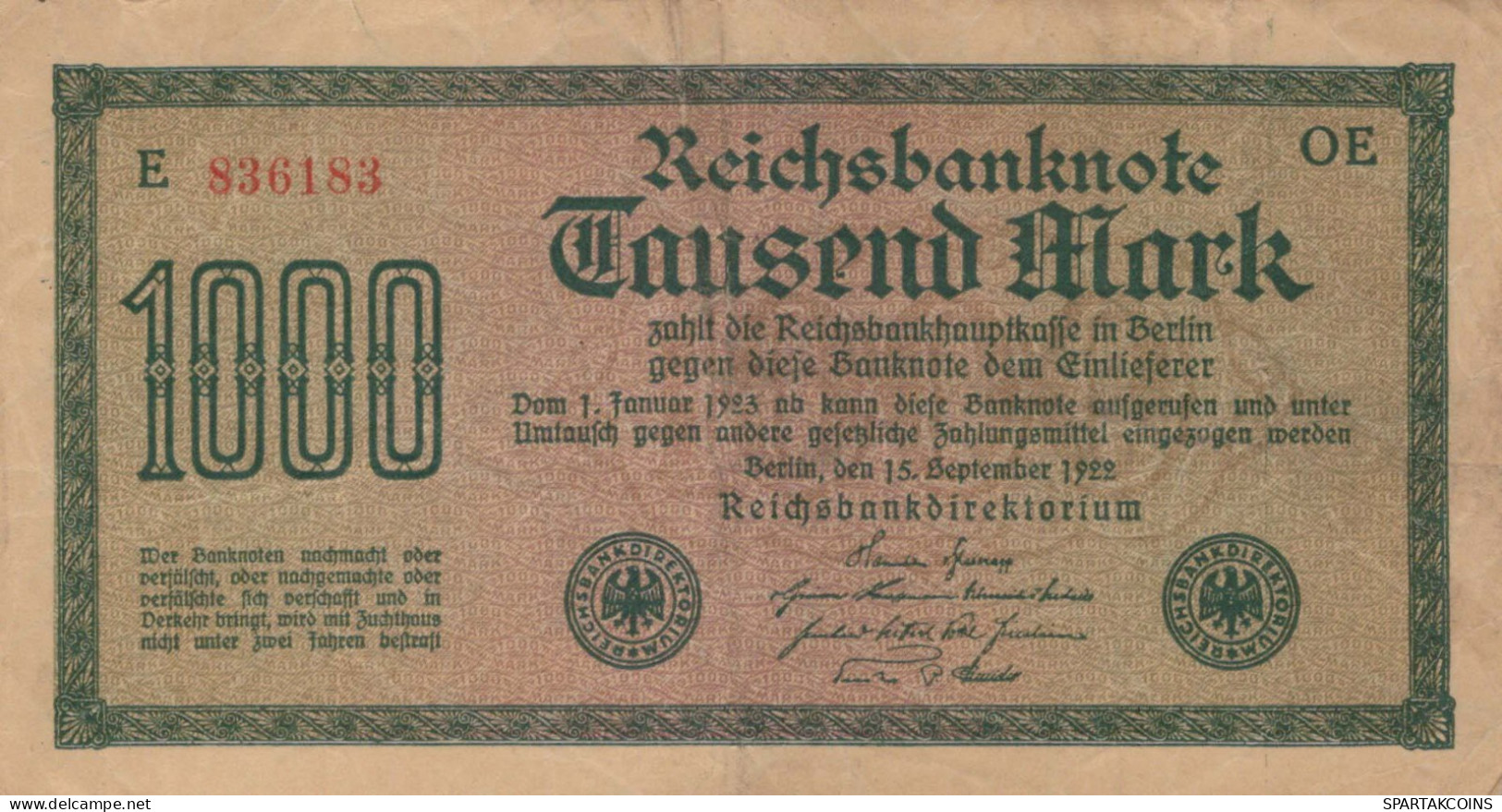 1000 MARK 1922 Stadt BERLIN DEUTSCHLAND Papiergeld Banknote #PL451 - Lokale Ausgaben