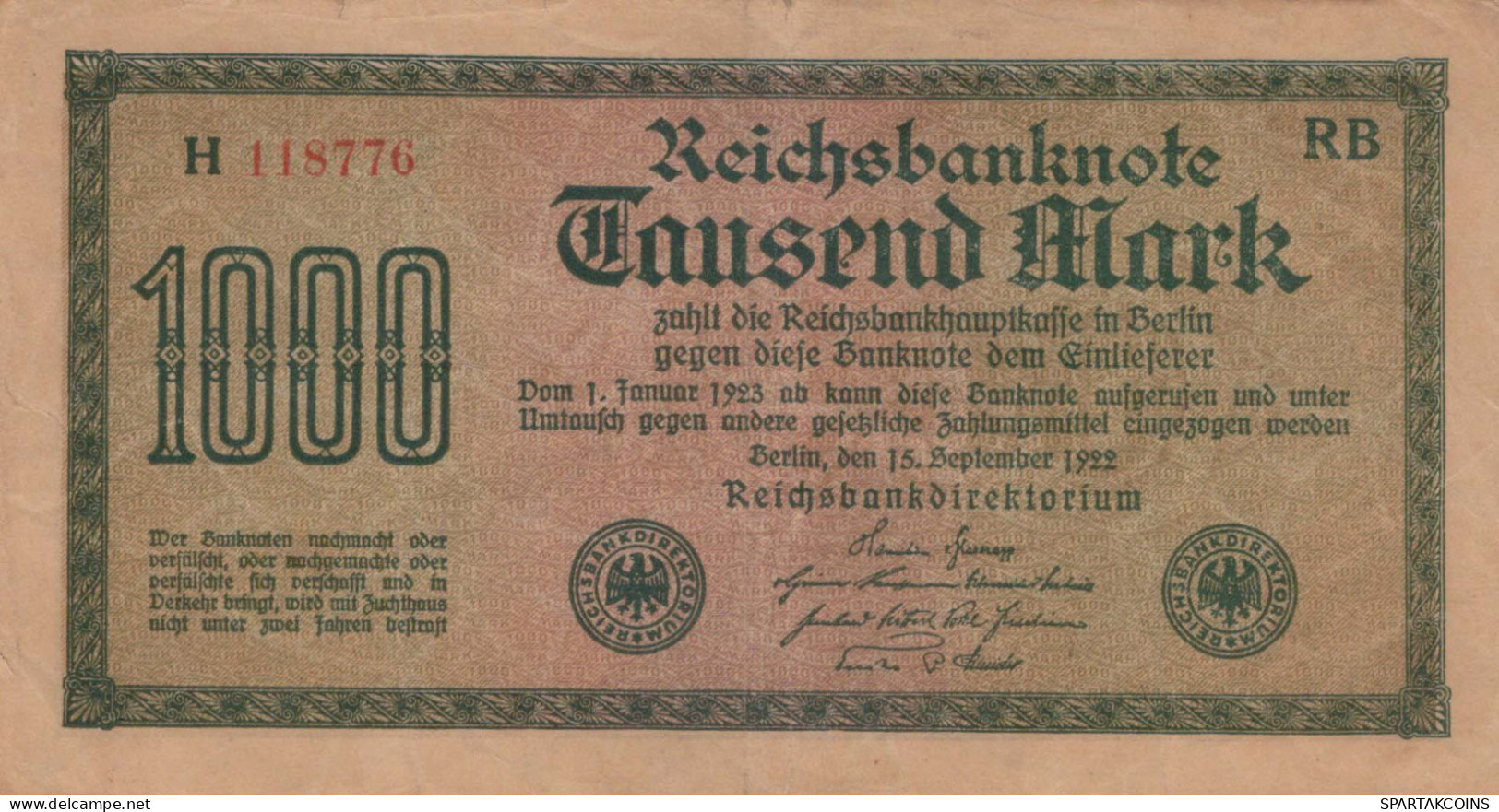 1000 MARK 1922 Stadt BERLIN DEUTSCHLAND Papiergeld Banknote #PL447 - Lokale Ausgaben