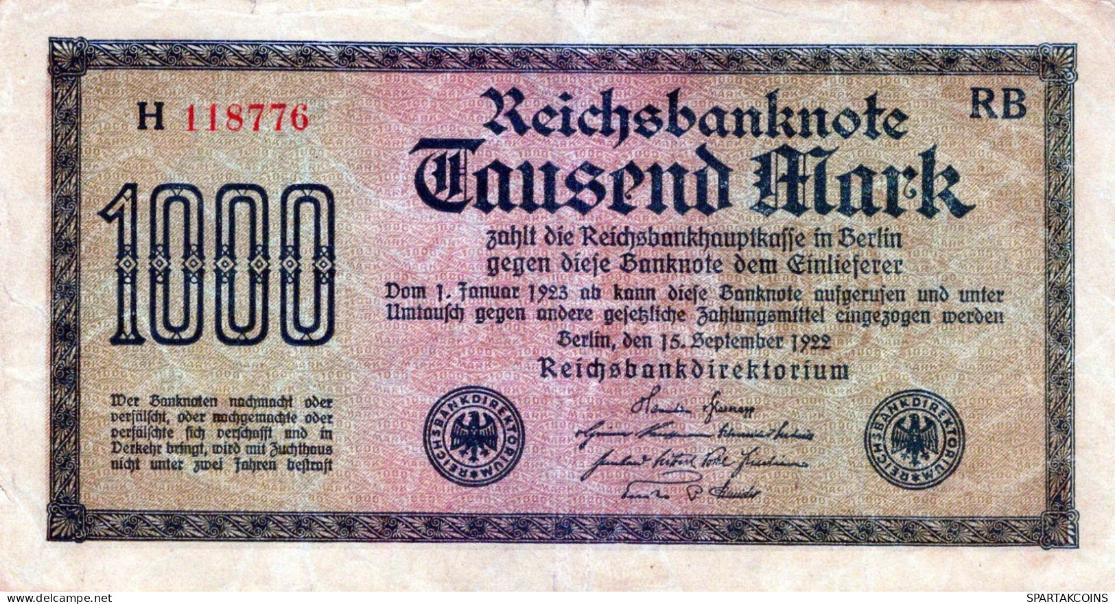 1000 MARK 1922 Stadt BERLIN DEUTSCHLAND Papiergeld Banknote #PL447 - Lokale Ausgaben