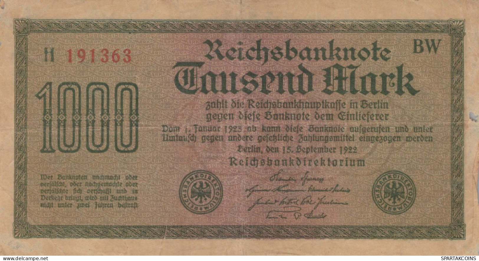 1000 MARK 1922 Stadt BERLIN DEUTSCHLAND Papiergeld Banknote #PL445 - Lokale Ausgaben
