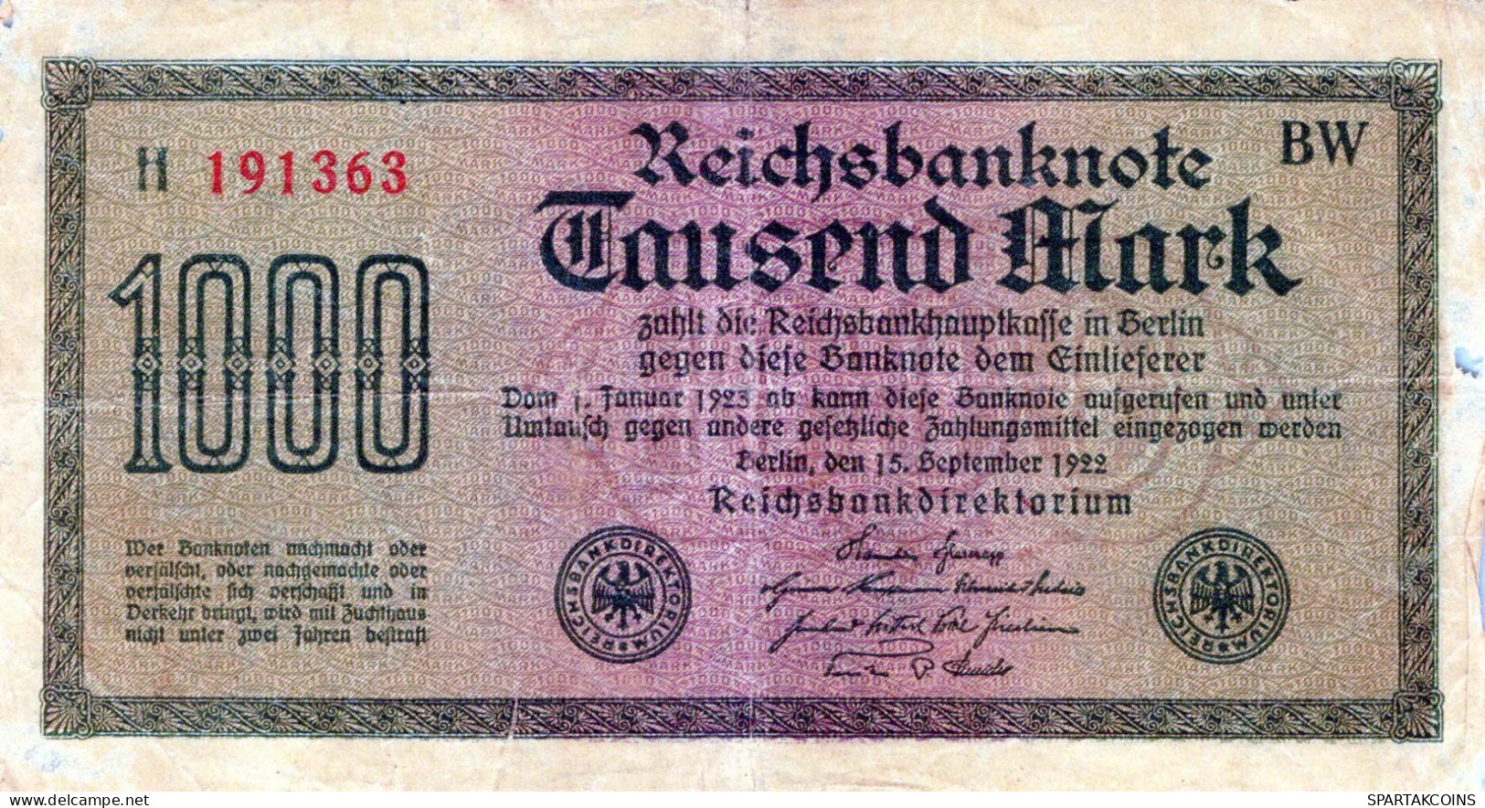 1000 MARK 1922 Stadt BERLIN DEUTSCHLAND Papiergeld Banknote #PL445 - Lokale Ausgaben