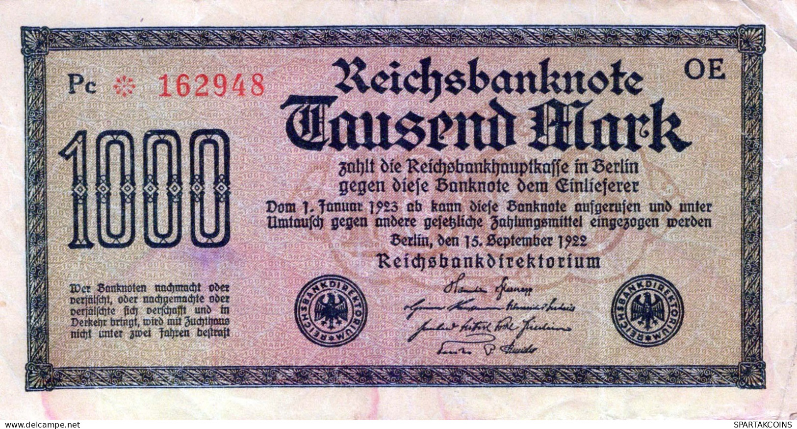 1000 MARK 1922 Stadt BERLIN DEUTSCHLAND Papiergeld Banknote #PL442 - [11] Emisiones Locales