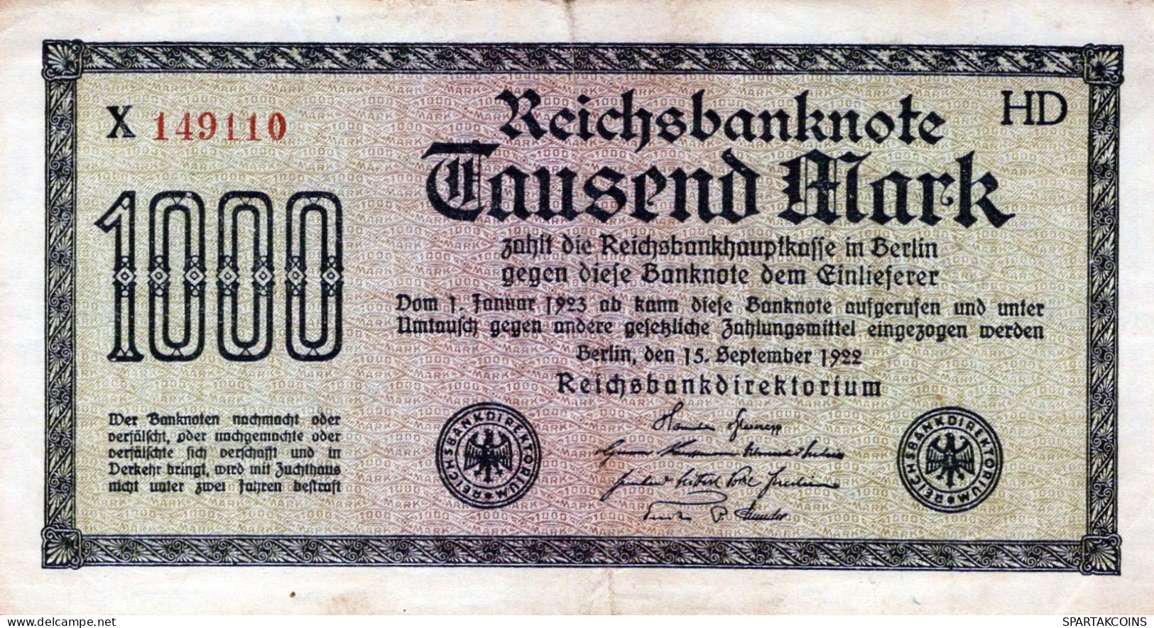1000 MARK 1922 Stadt BERLIN DEUTSCHLAND Papiergeld Banknote #PL436 - [11] Emisiones Locales