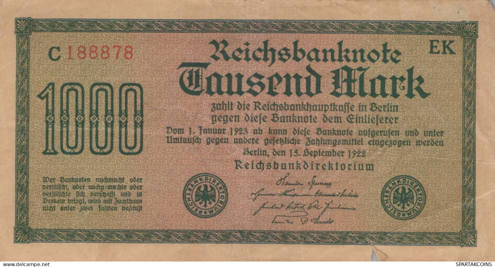 1000 MARK 1922 Stadt BERLIN DEUTSCHLAND Papiergeld Banknote #PL440 - Lokale Ausgaben