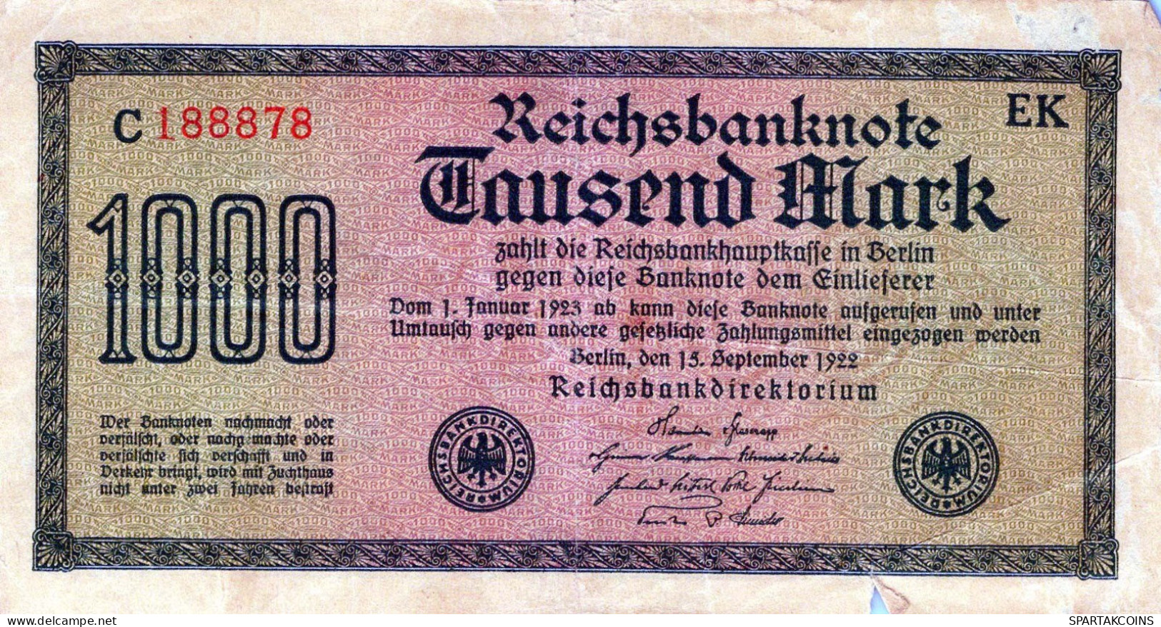 1000 MARK 1922 Stadt BERLIN DEUTSCHLAND Papiergeld Banknote #PL440 - [11] Emisiones Locales