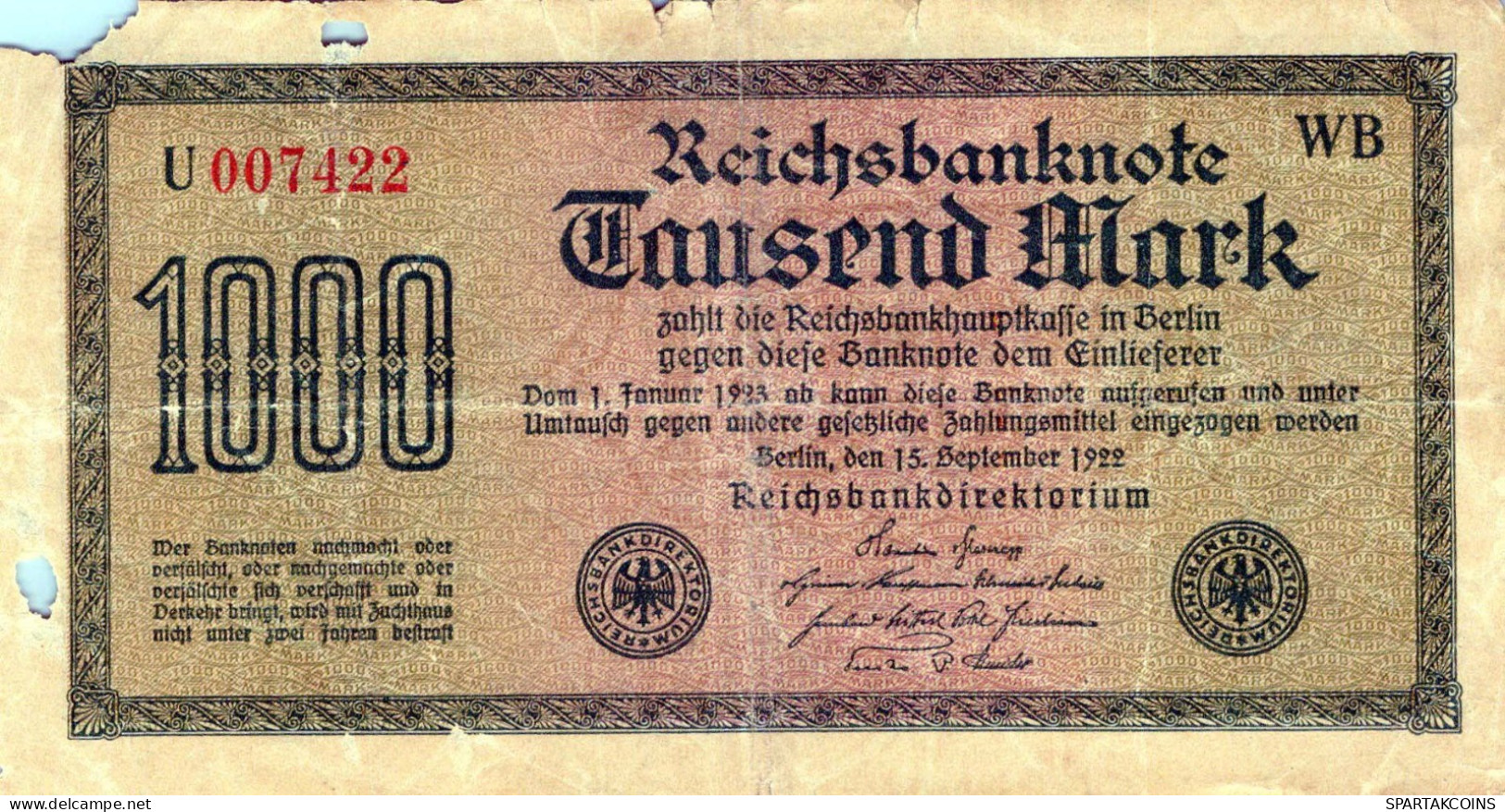 1000 MARK 1922 Stadt BERLIN DEUTSCHLAND Papiergeld Banknote #PL439 - [11] Emissioni Locali