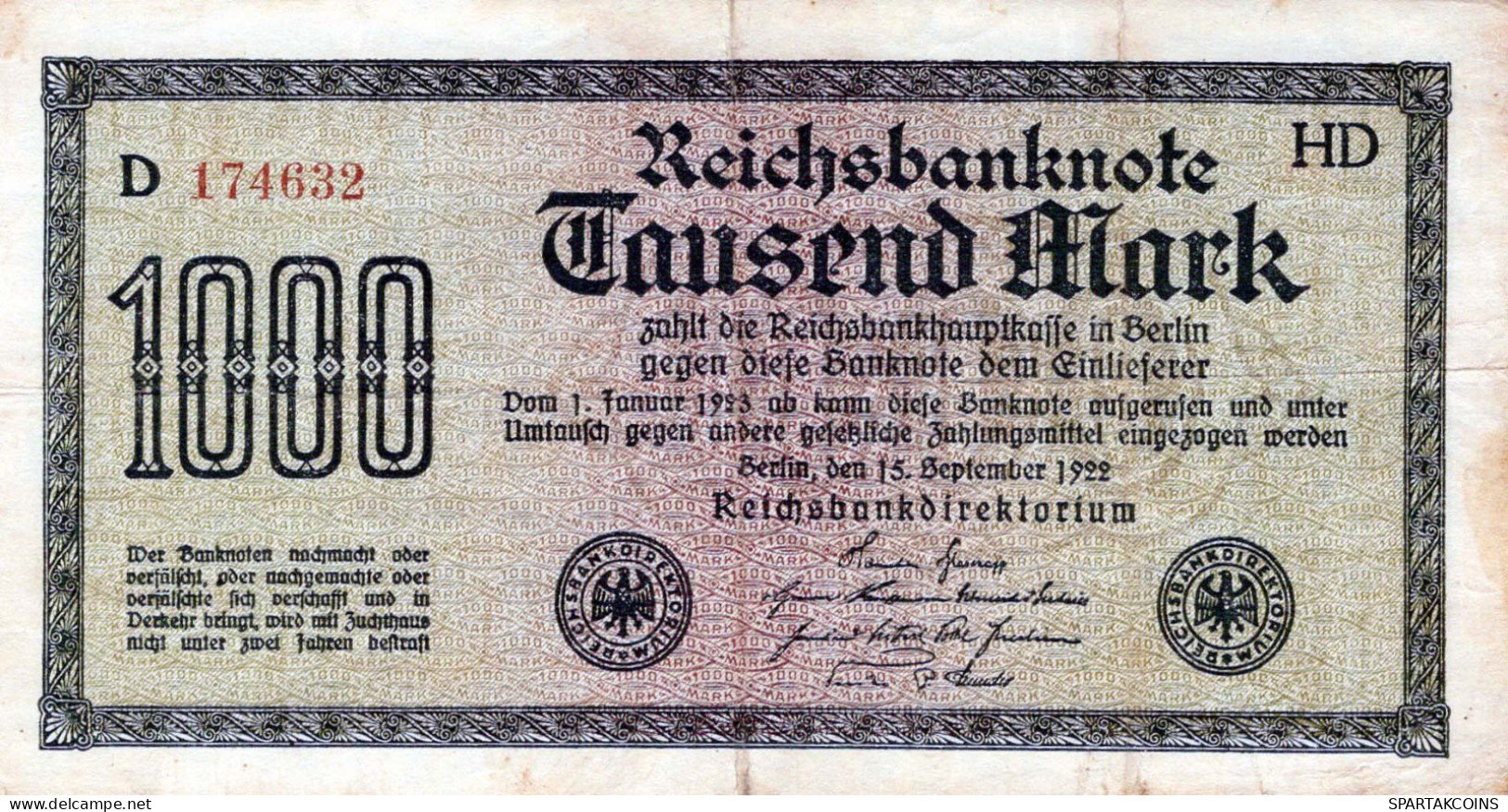 1000 MARK 1922 Stadt BERLIN DEUTSCHLAND Papiergeld Banknote #PL433 - Lokale Ausgaben